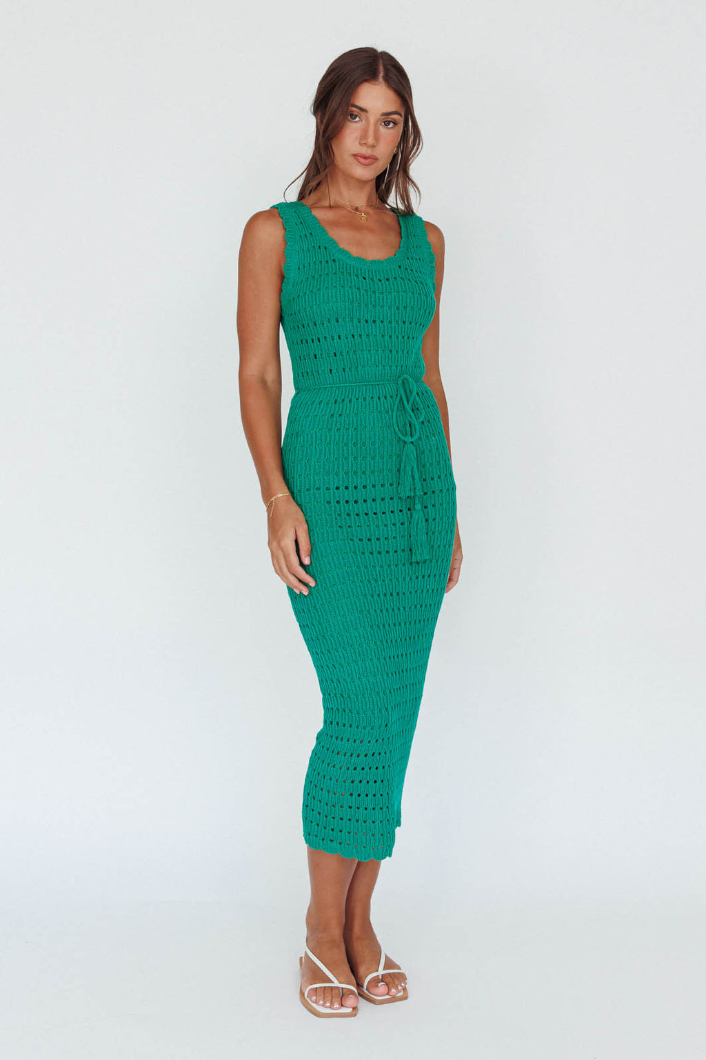Wander Lust Crochet Midi Dress Green by Selfie Leslie Australia