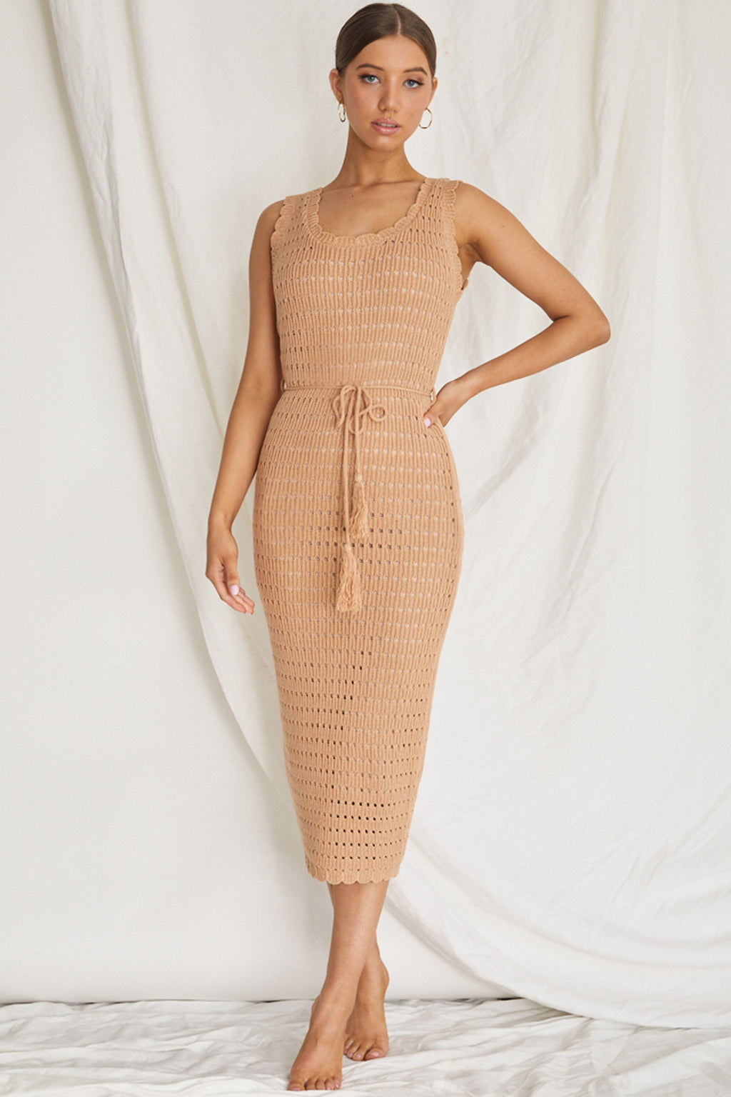 Wander Lust Crochet Midi Dress Mocha by Selfie Leslie Australia