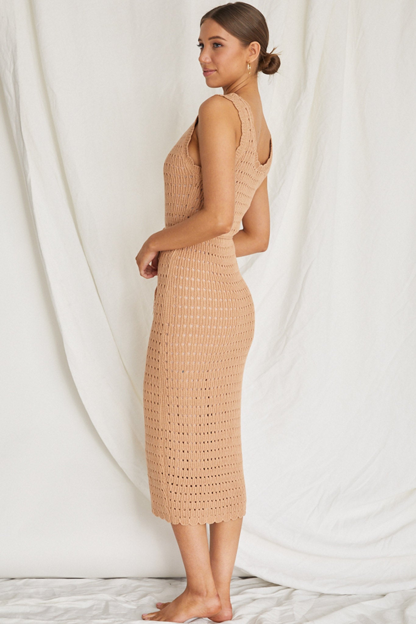 Wander Lust Crochet Midi Dress Mocha by Selfie Leslie Australia