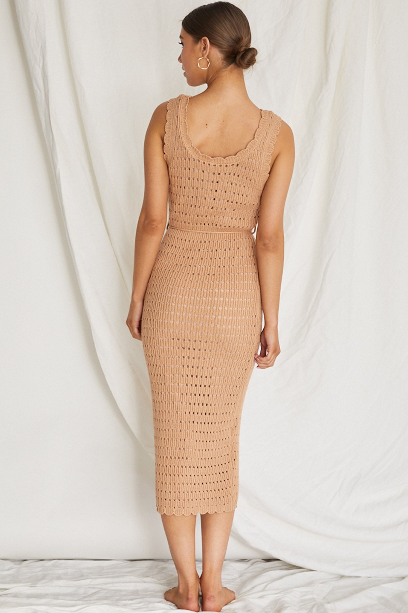 Wander Lust Crochet Midi Dress Mocha by Selfie Leslie Australia