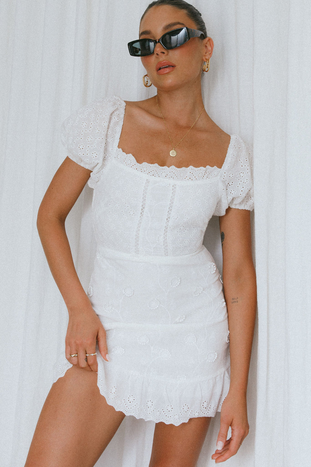 Bliss Moment Lace-Up Back Mini Dress White by Selfie Leslie Australia