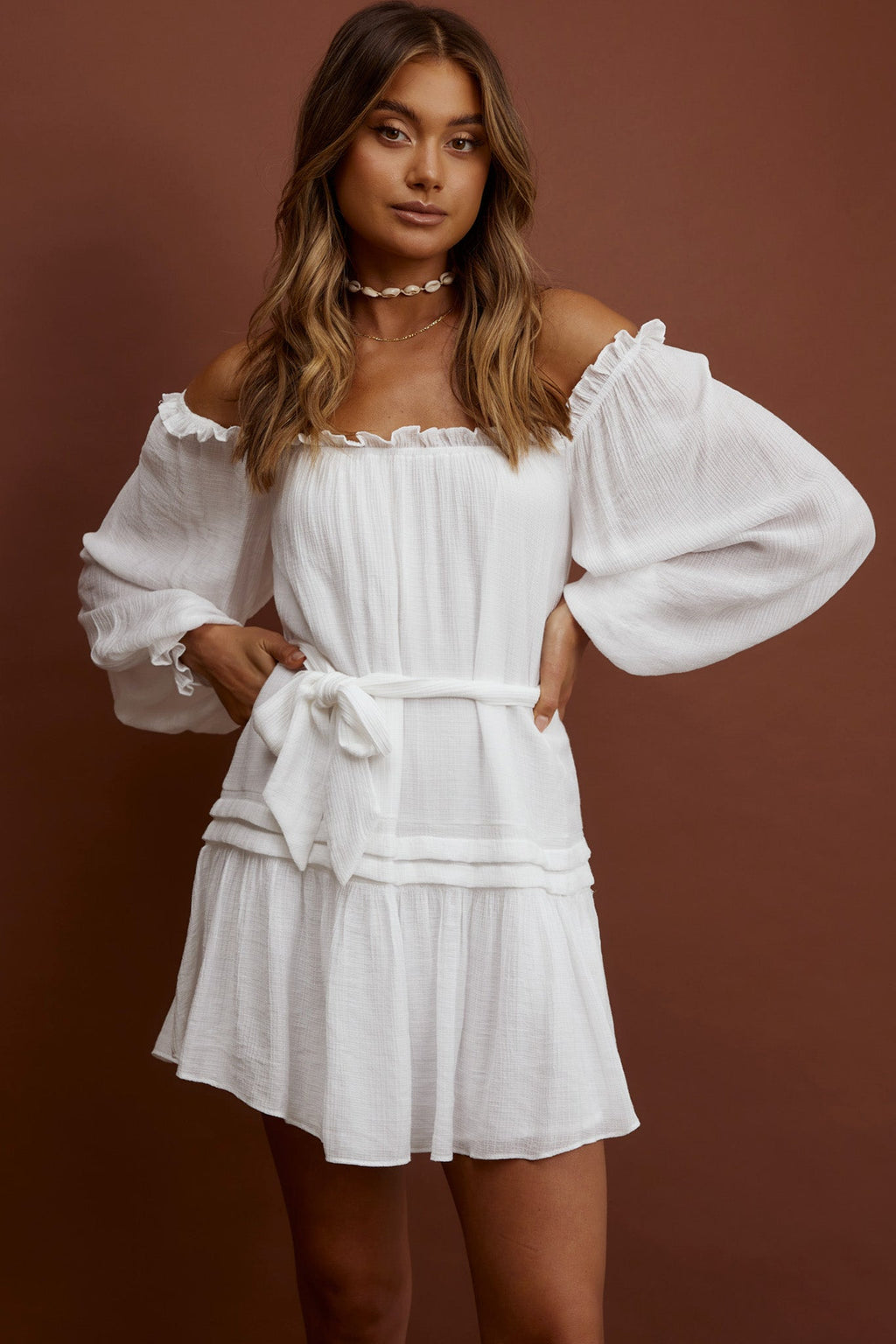 Sycamore Off- Shoulder Pintuck Dress White by Selfie Leslie