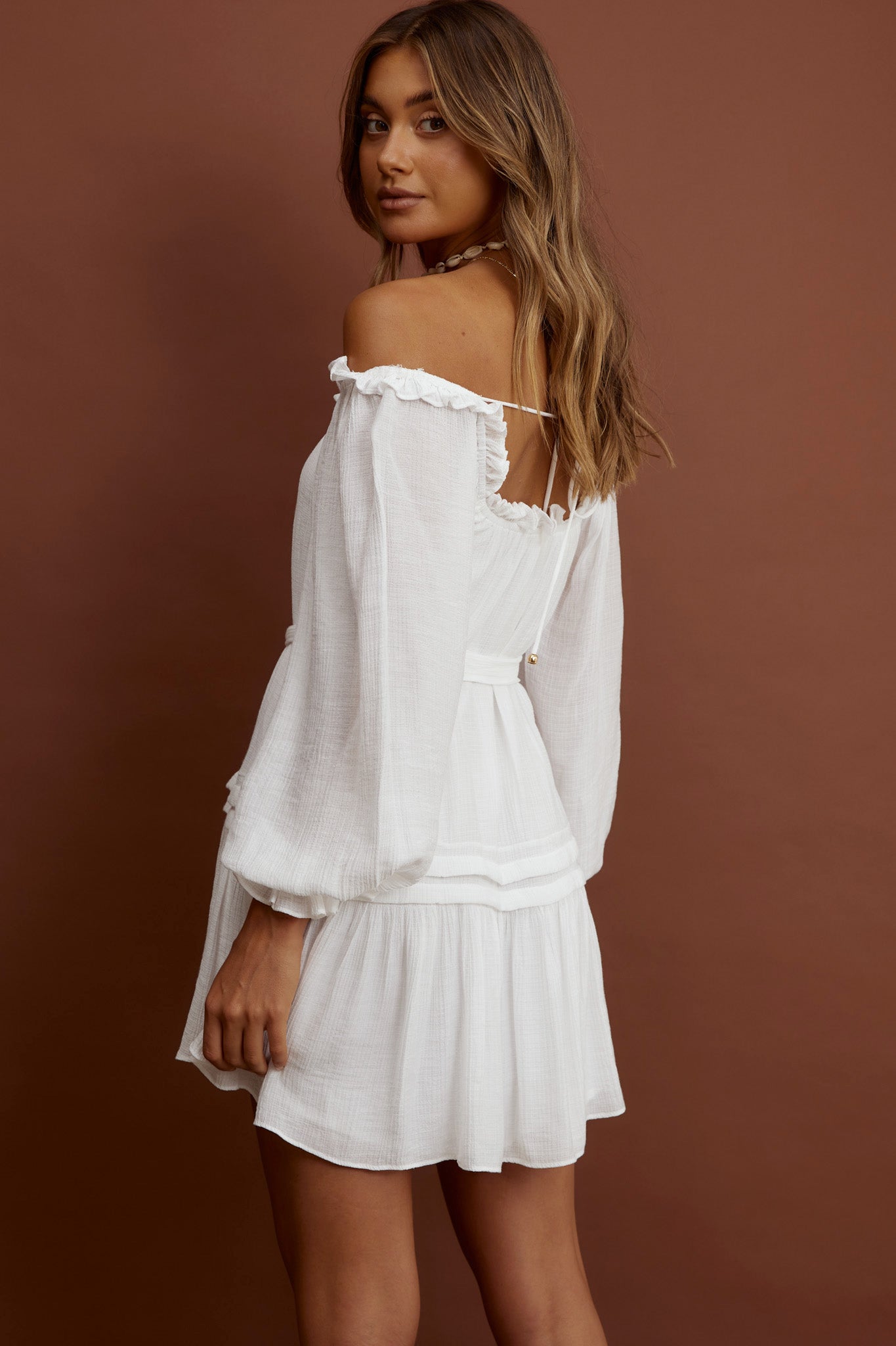 Sycamore Off- Shoulder Pintuck Dress White by Selfie Leslie