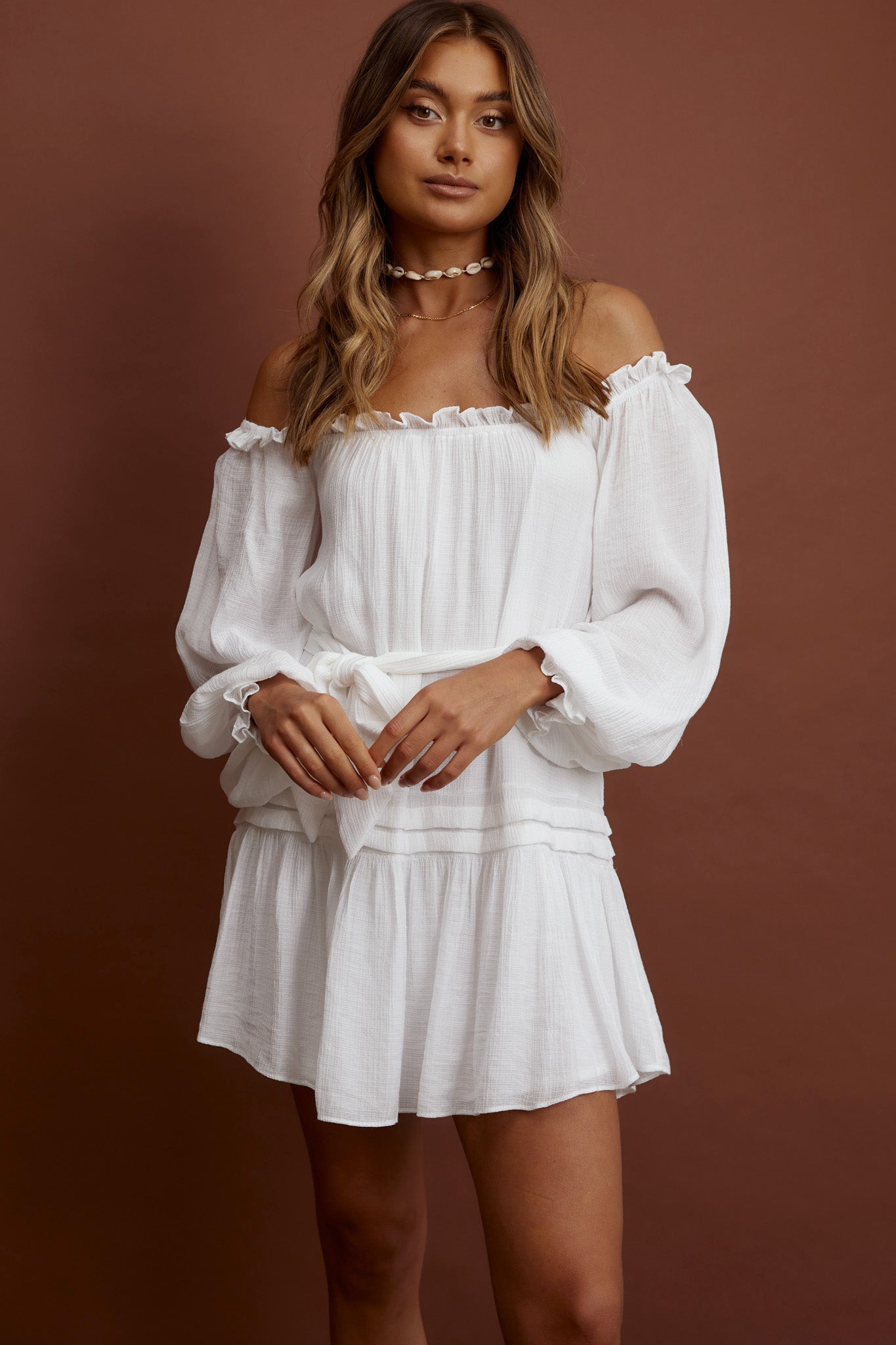 Sycamore Off- Shoulder Pintuck Dress White by Selfie Leslie