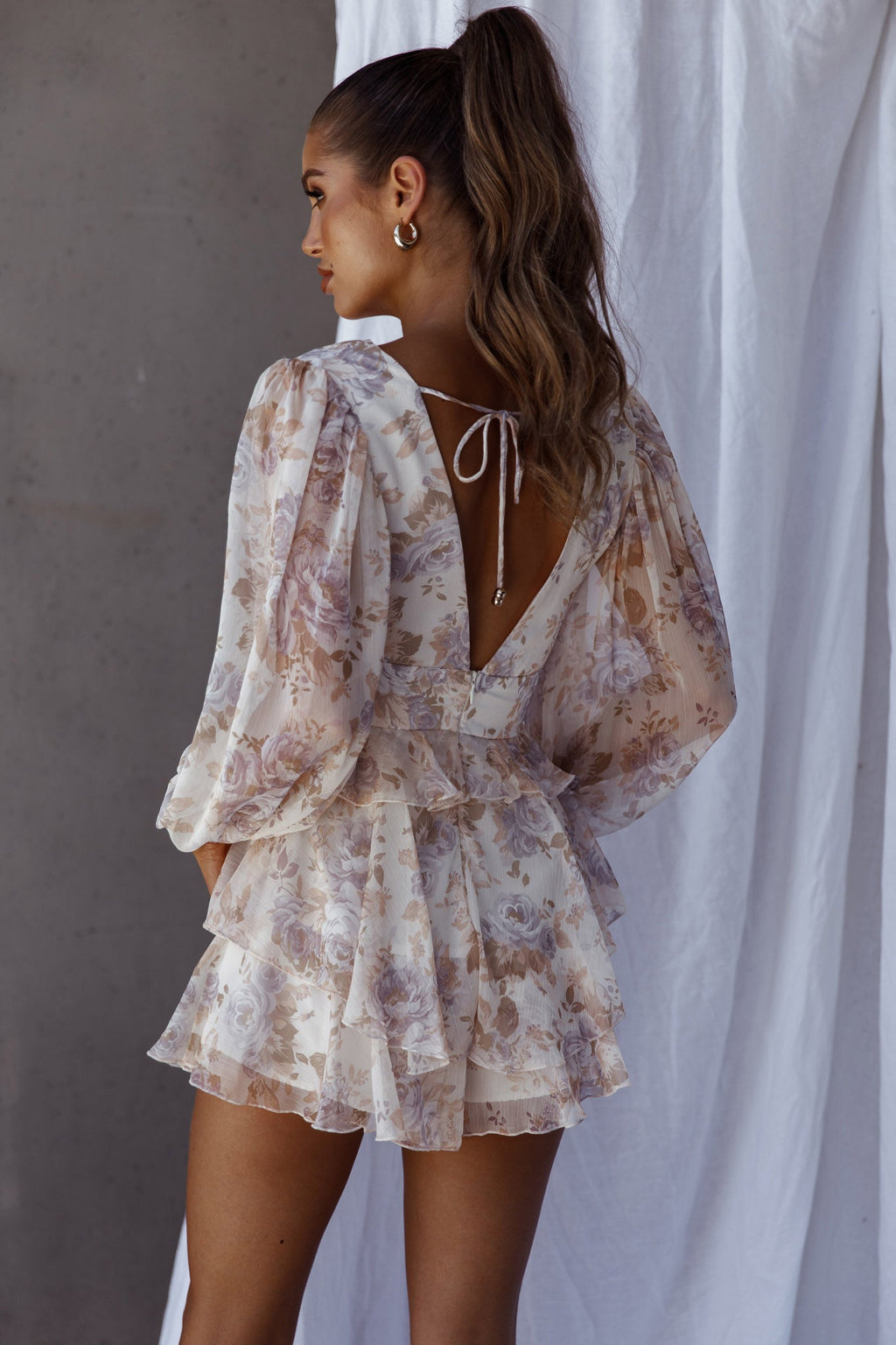 La Nena Frill Trim Flounce Romper Floral Cream by Selfie Leslie