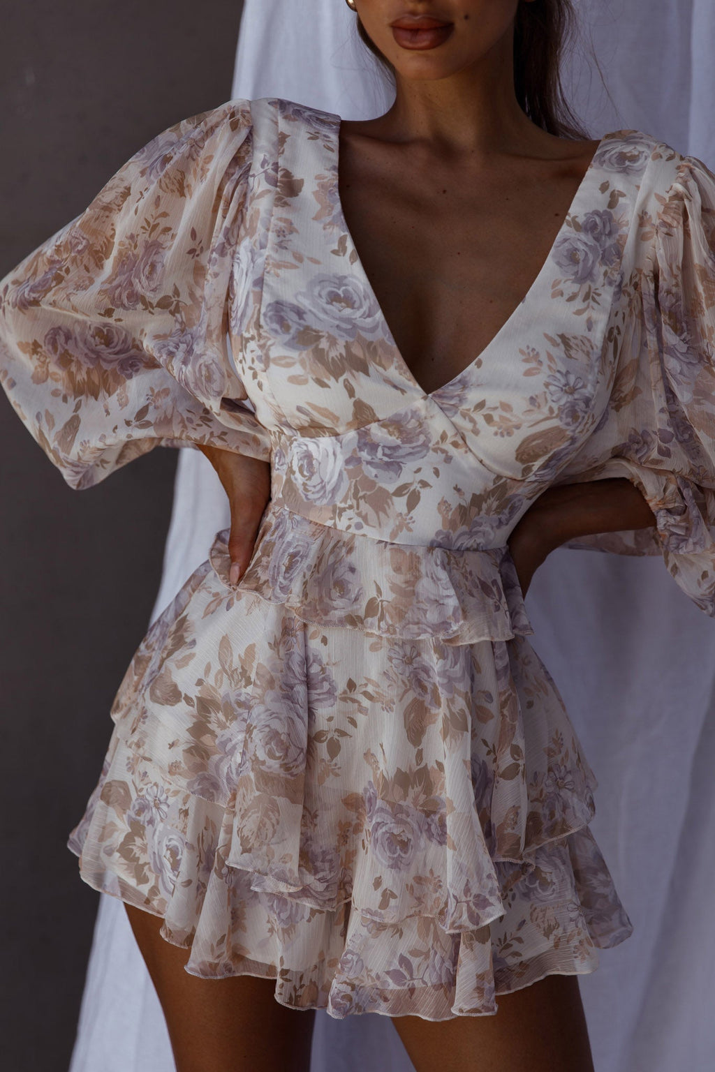 La Nena Frill Trim Flounce Romper Floral Cream by Selfie Leslie