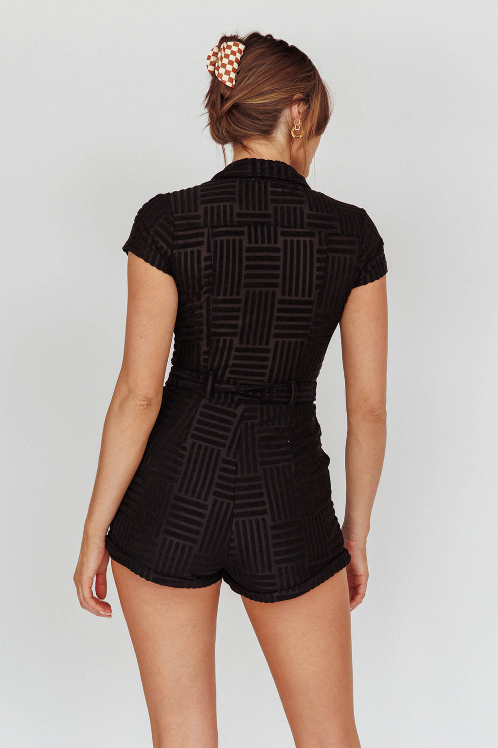 California Girl Short Sleeve Waist Tie Romper Black by Selfie Leslie Australia