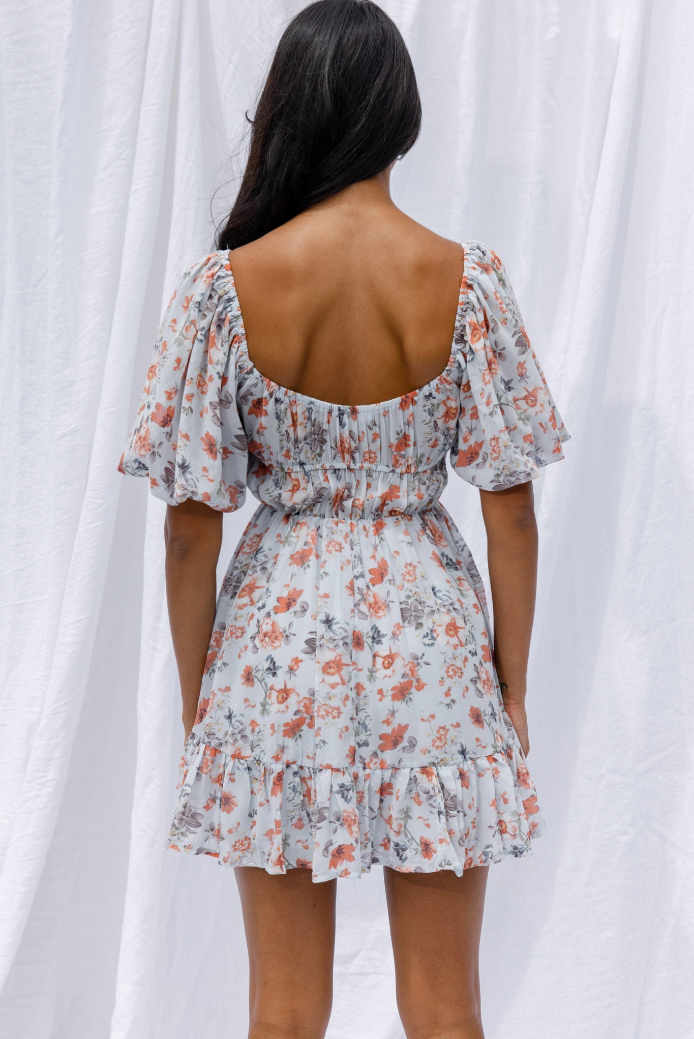 Vista Del Mar Tied Bust Mini Dress Floral Steel Blue by Selfie Leslie