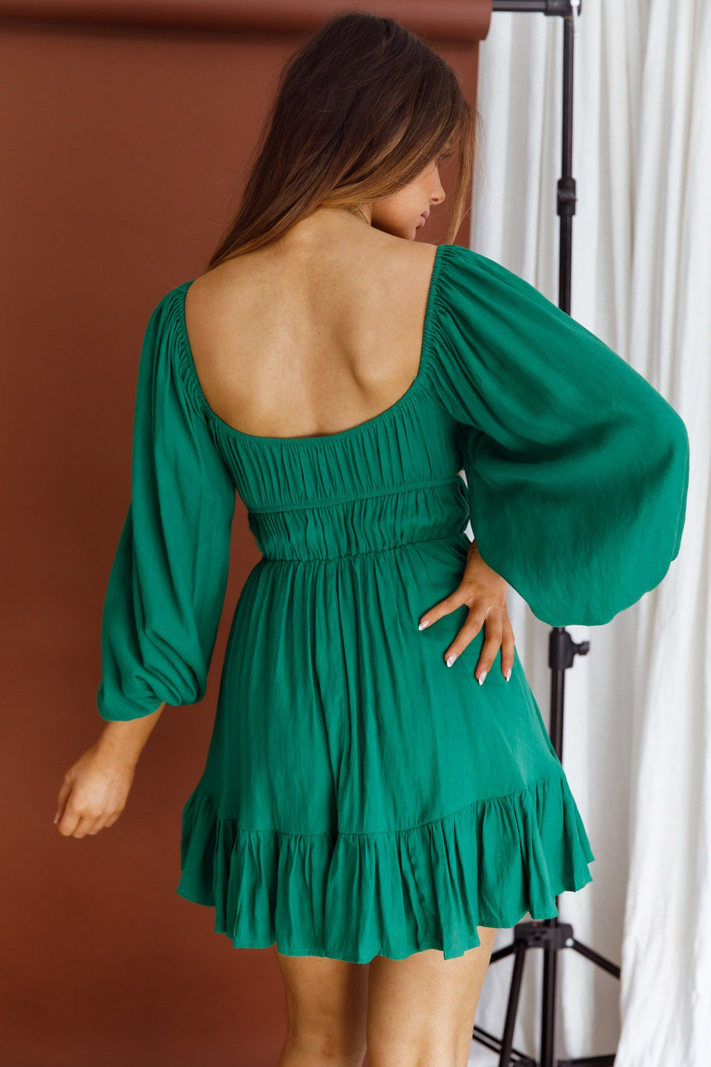 Vista Del Mar Tied Bust Mini Dress Dark Green by Selfie Leslie
