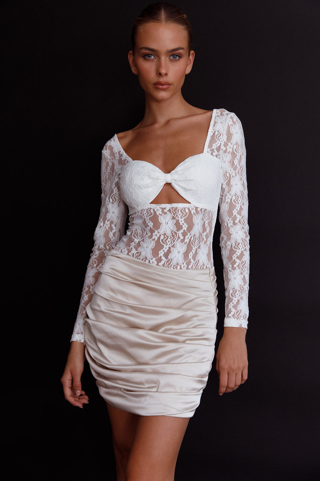 Asteria Long Sleeve Lace Bodysuit White by Selfie Leslie