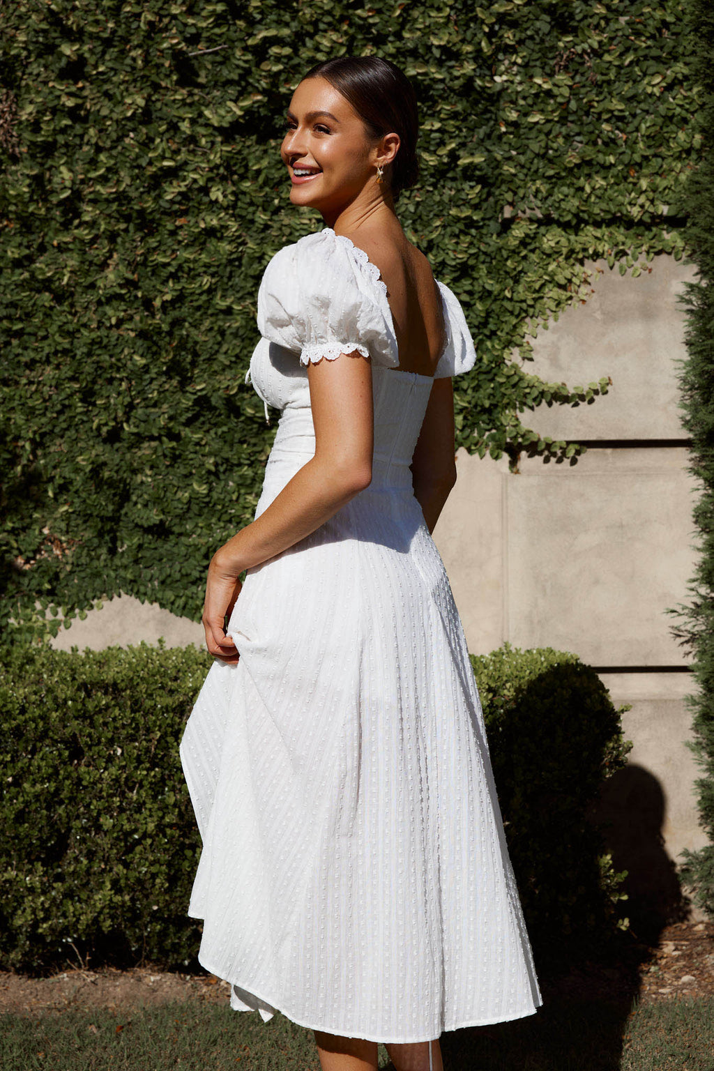 Chablis Gathered Bust Puff Sleeve Midi Dress White by Selfie Leslie