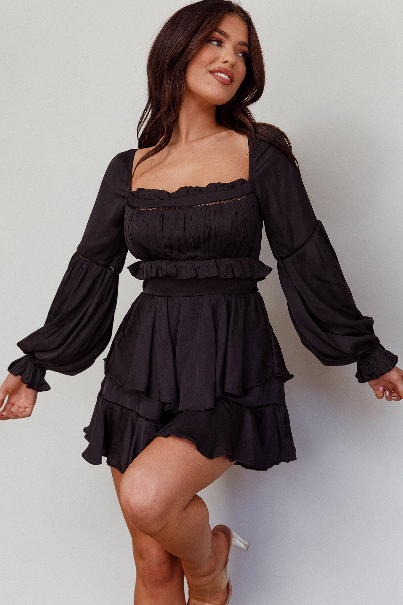 Alabama Long Sleeve Satin Romper Black by Selfie Leslie Australia
