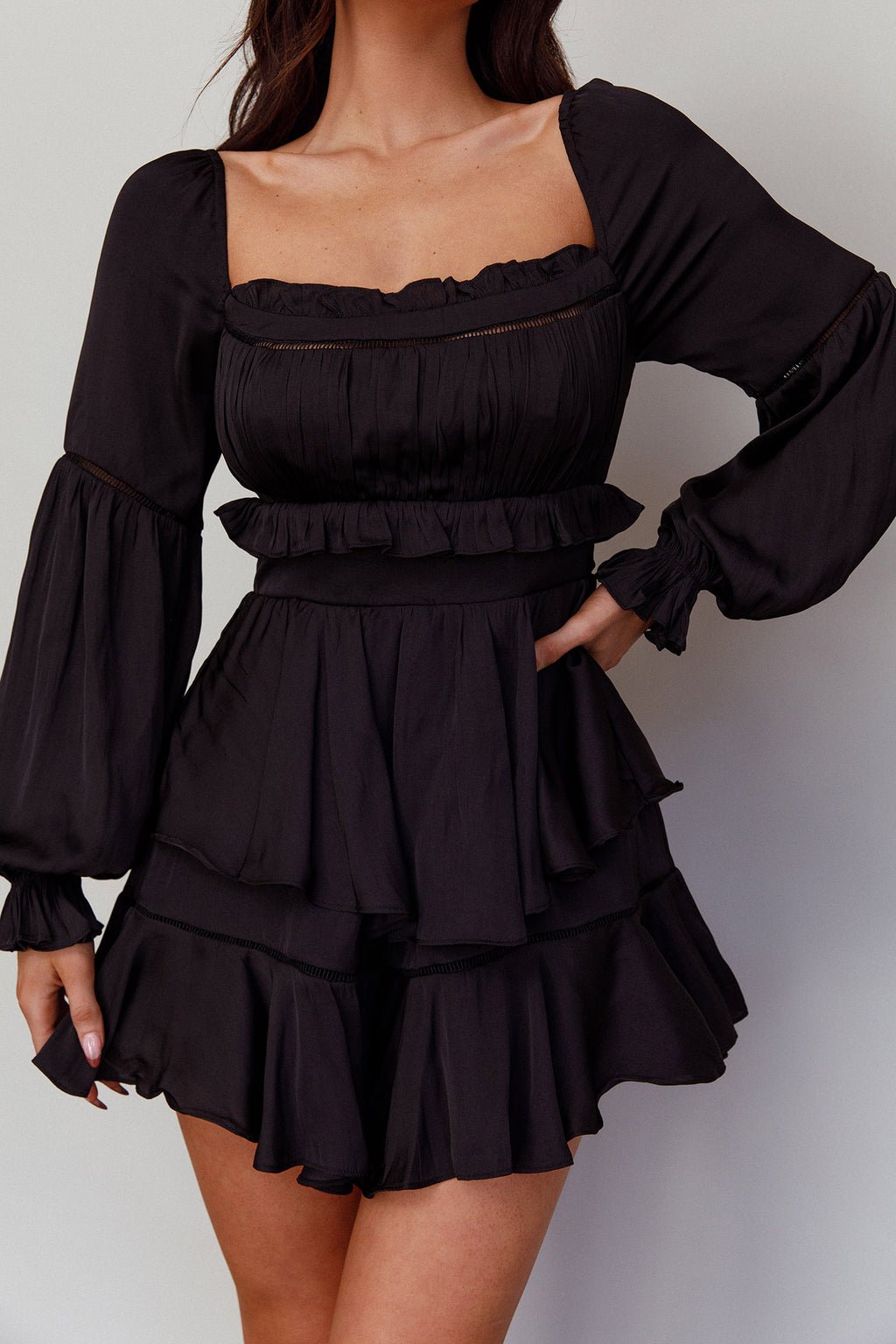 Alabama Long Sleeve Satin Romper Black by Selfie Leslie Australia