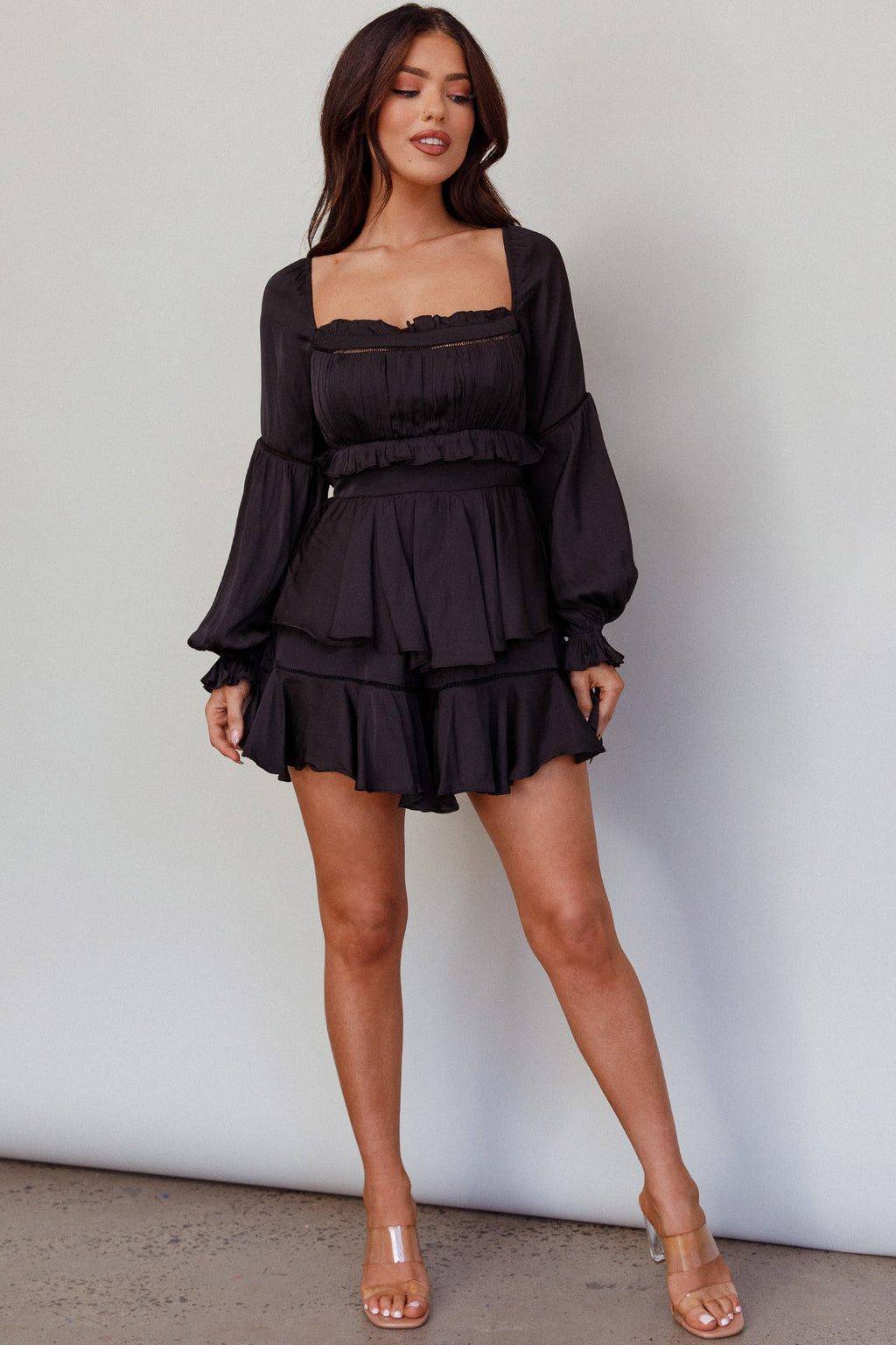 Alabama Long Sleeve Satin Romper Black by Selfie Leslie Australia