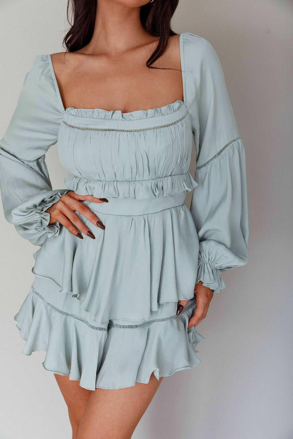 Alabama Long Sleeve Satin Romper Pistachio by Selfie Leslie Australia