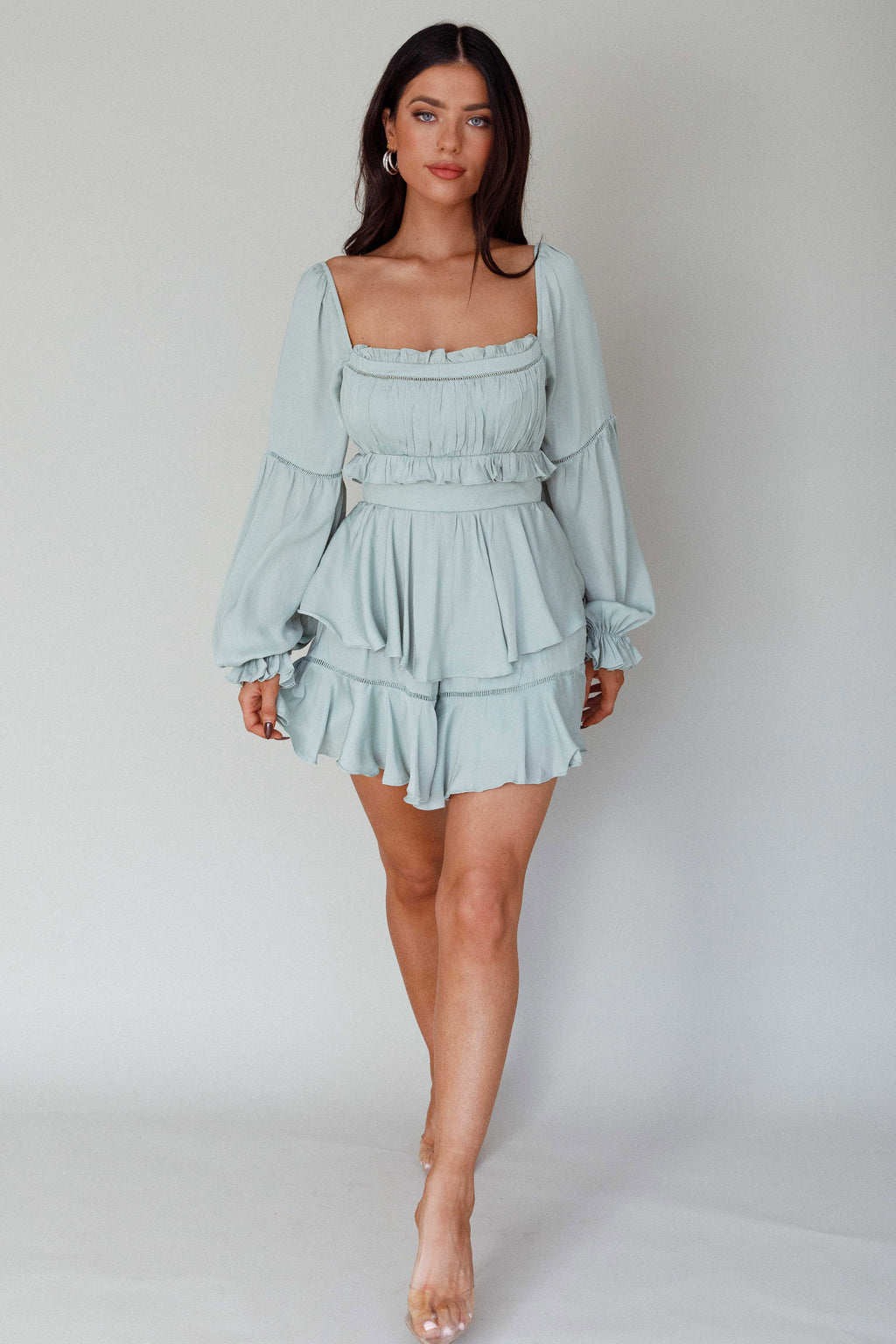 Alabama Long Sleeve Satin Romper Pistachio by Selfie Leslie Australia