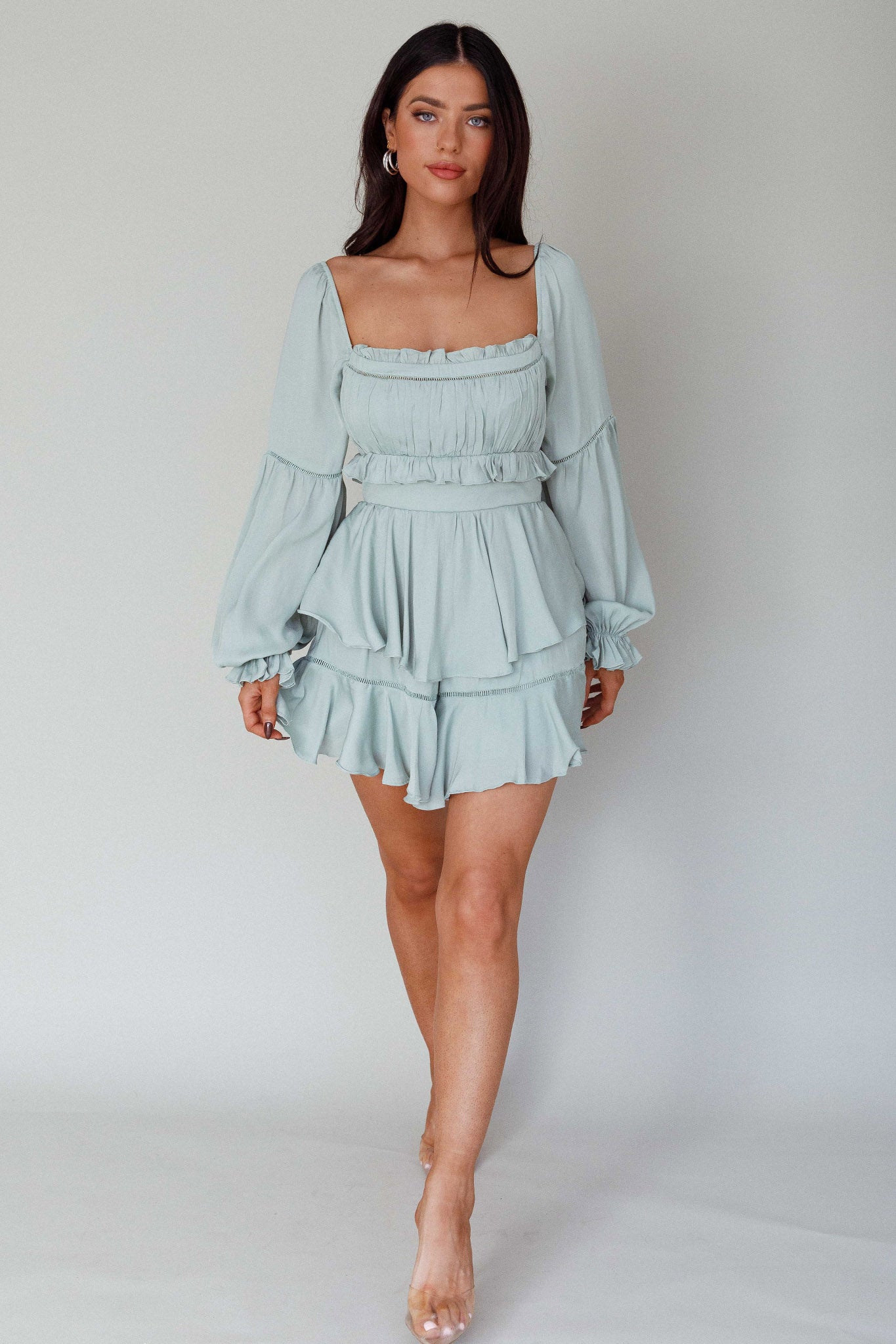 Alabama Long Sleeve Satin Romper Pistachio by Selfie Leslie Australia