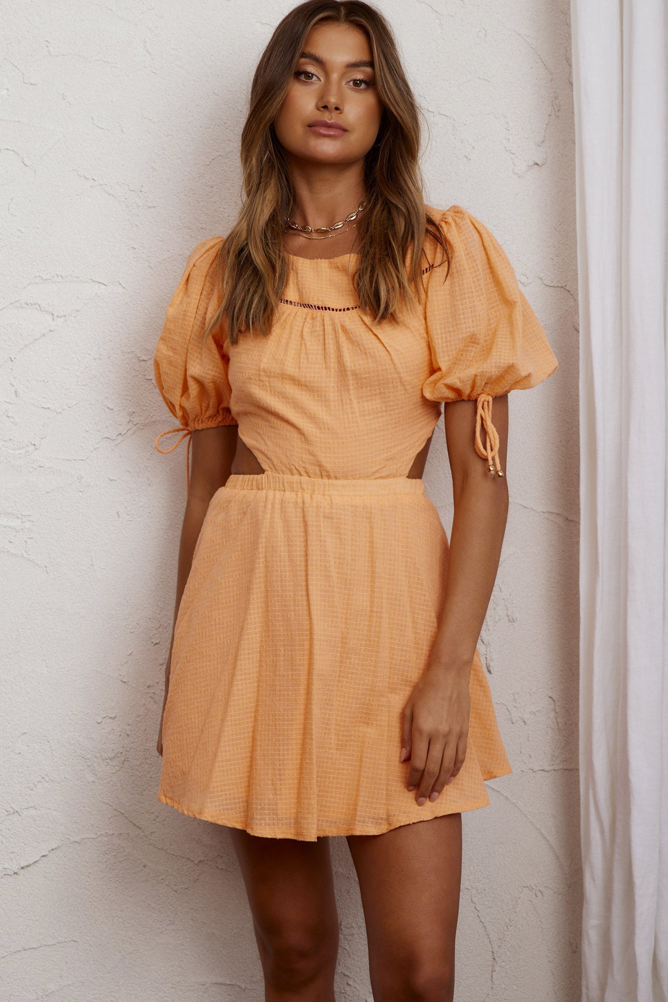 Won't Stop Dancing Puff Sleeve Cut-Out Back Mini Dress Orange by Selfie Leslie