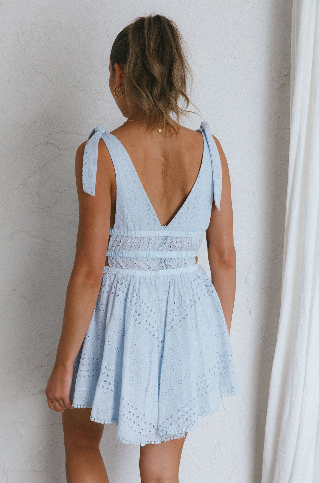Summer Lovin' V-Neckline Eyelet Mini Dress Steel Blue by Selfie Leslie