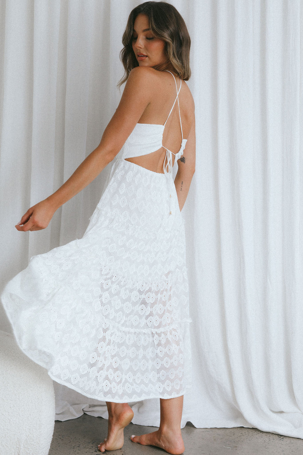 Just Cruise Cut-Out Bodice Midi Dress White by Selfie Leslie Australia