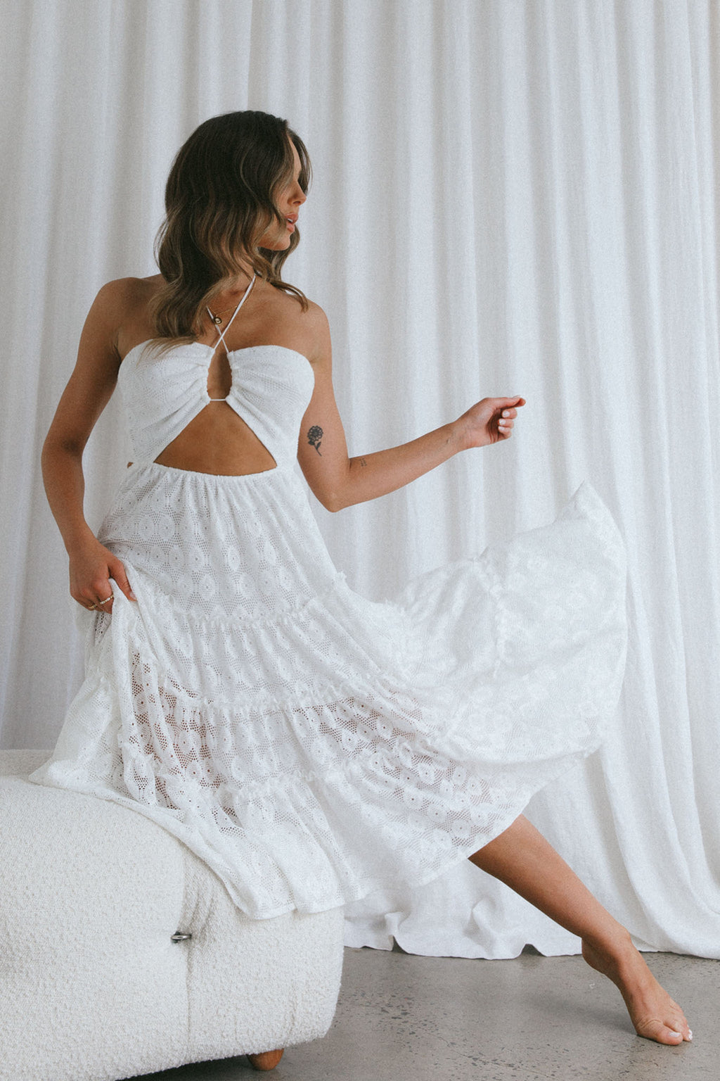 Just Cruise Cut-Out Bodice Midi Dress White by Selfie Leslie Australia