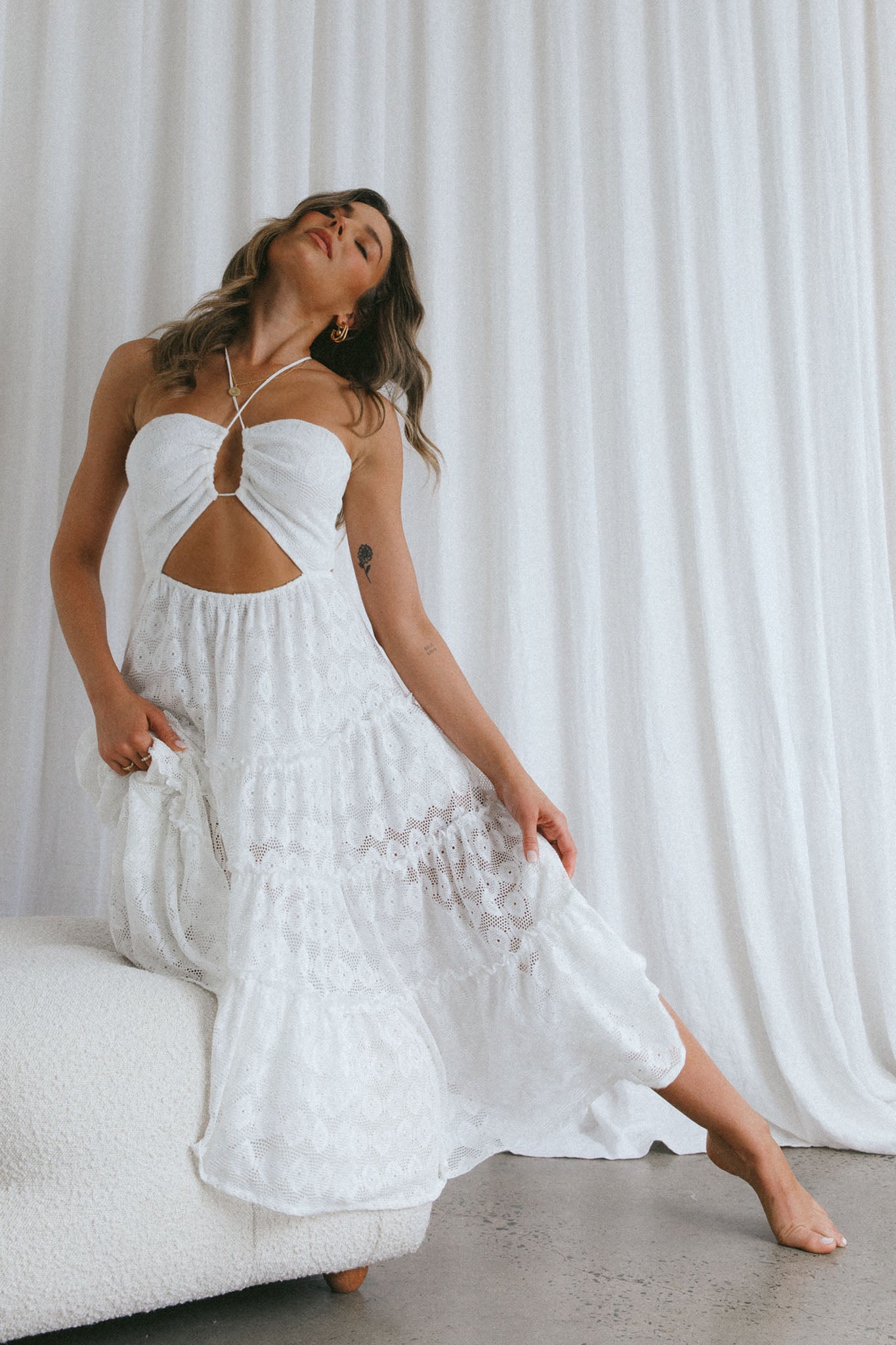 Just Cruise Cut-Out Bodice Midi Dress White by Selfie Leslie Australia