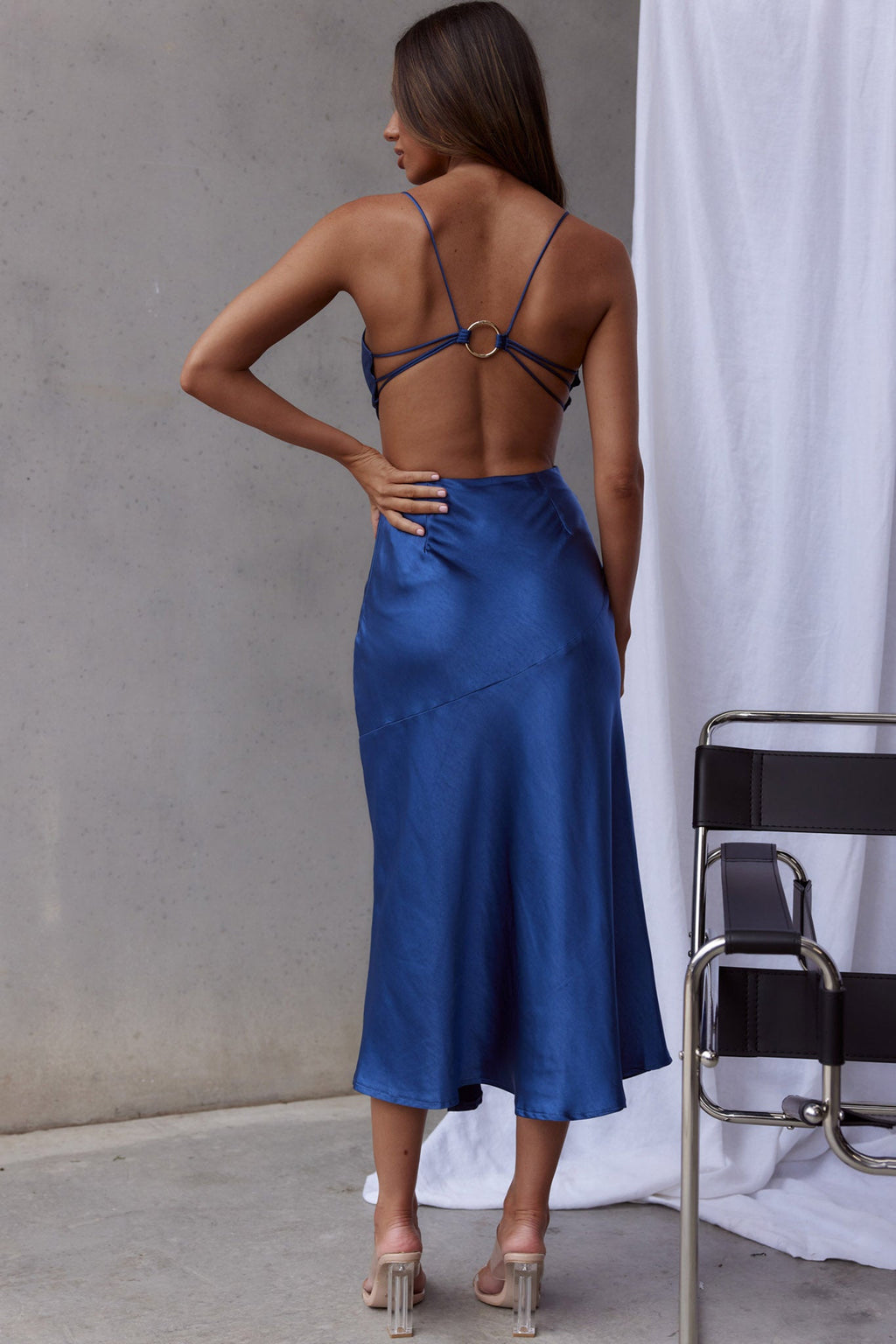 Midnight Muse Strappy Back Midi Dress Blue by Selfie Leslie