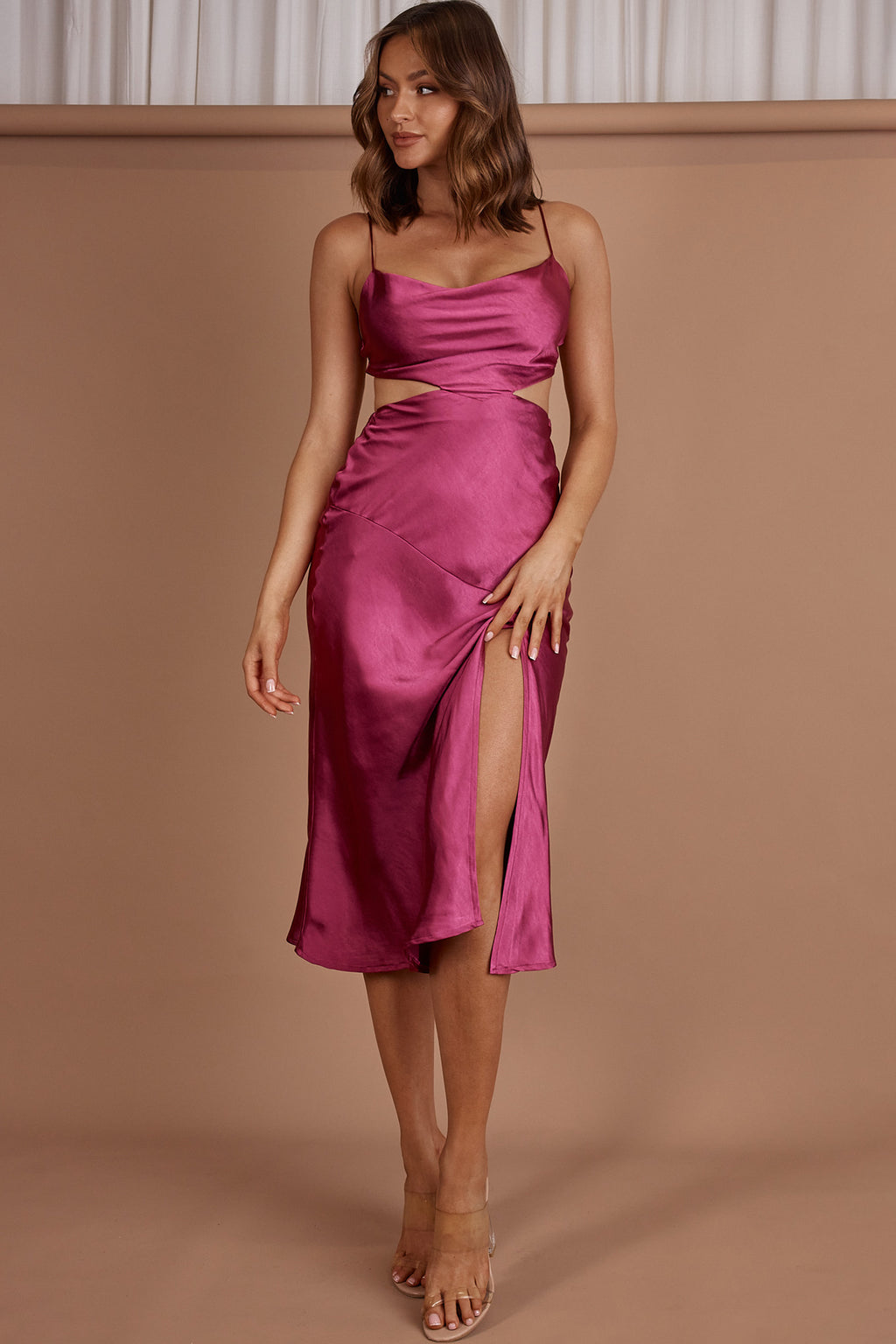 Midnight Muse Strappy Back Midi Dress Fuchsia by Selfie Leslie Australia