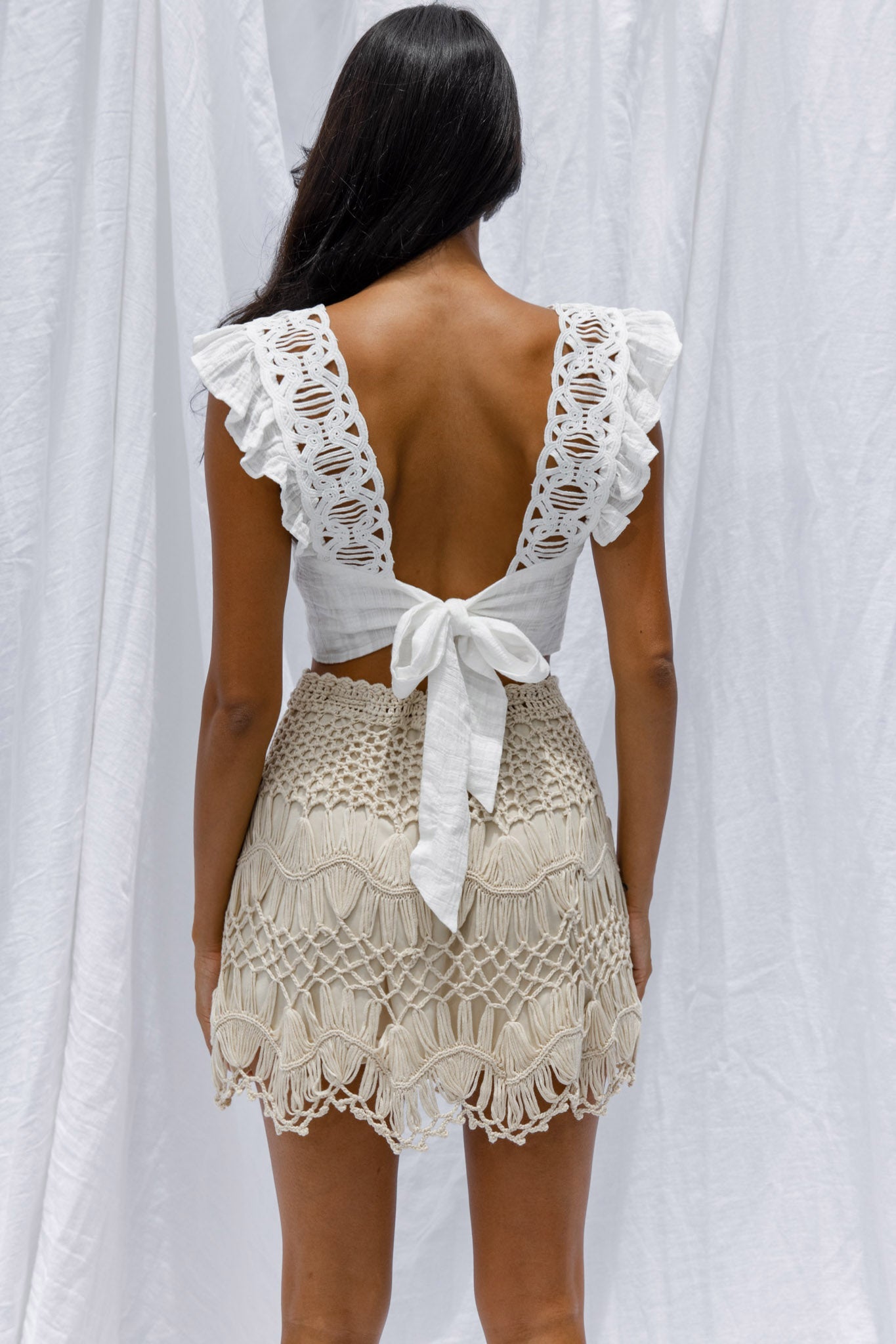 Pura Vida Crochet Mini Skirt Beige by Selfie Leslie