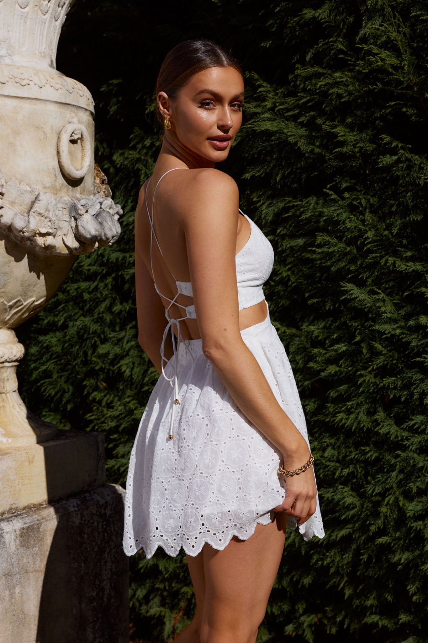 Sloane Eyelet Embroidery Cut-Out Mini Dress White by Selfie Leslie
