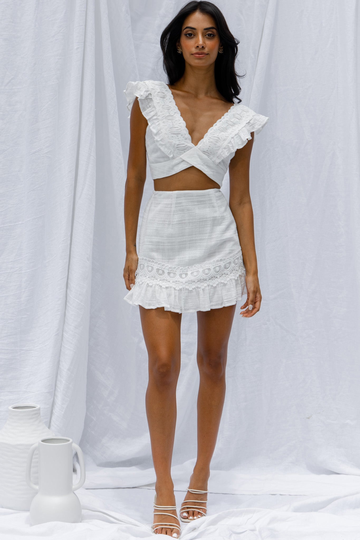 Just Bliss Embroidered Trim Mini Skirt White by Selfie Leslie