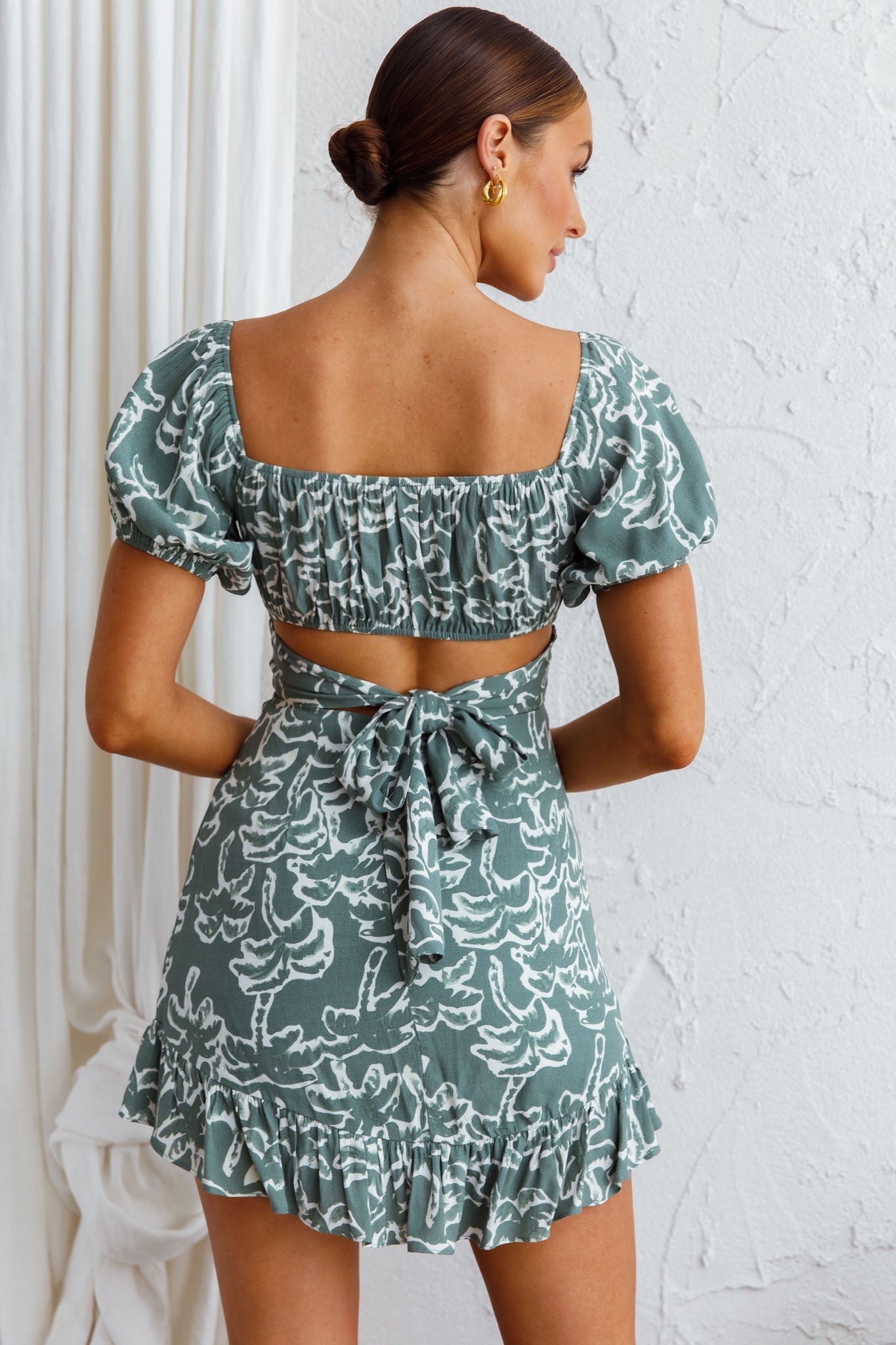 Palm Beach Puff Sleeve Dress Printed Green by Selfie Leslie