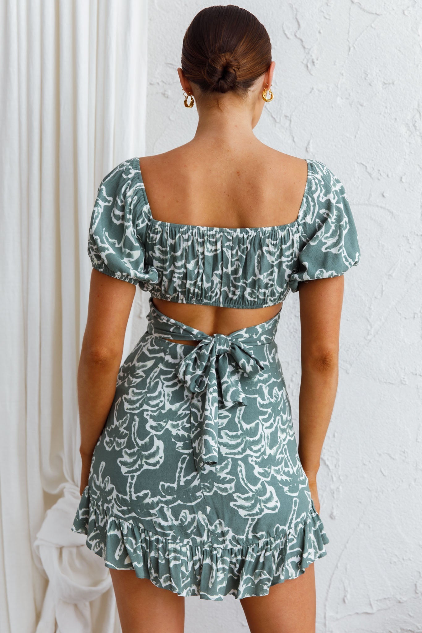 Palm Beach Puff Sleeve Dress Printed Green by Selfie Leslie