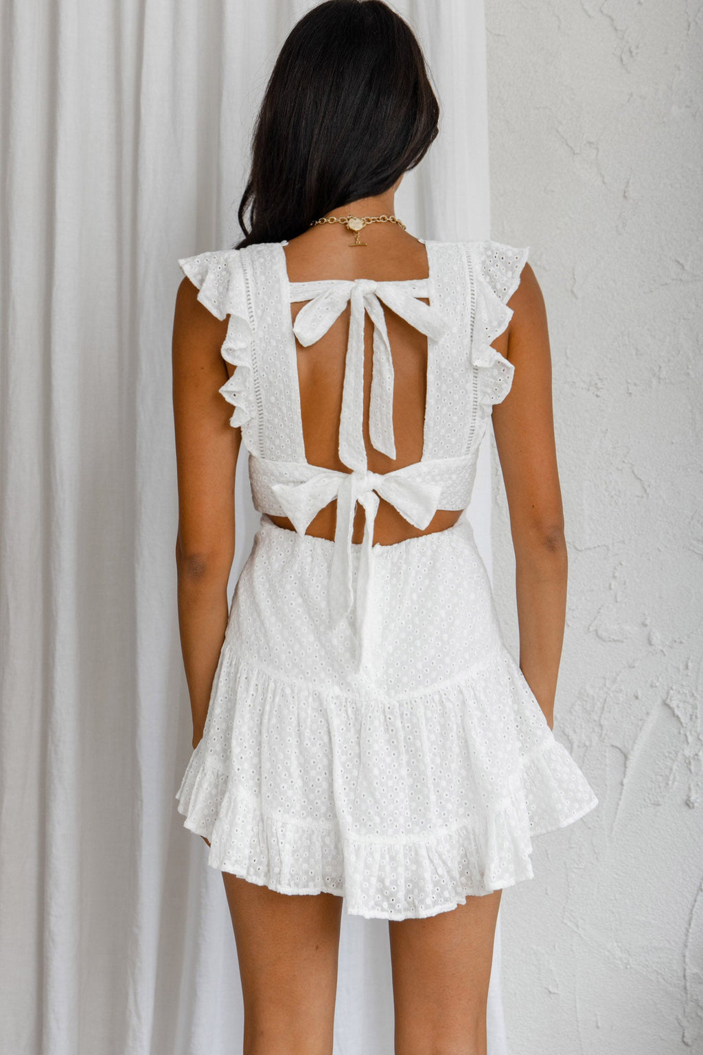 Sunshine Days Double Bow Back Dress White by Selfie Leslie
