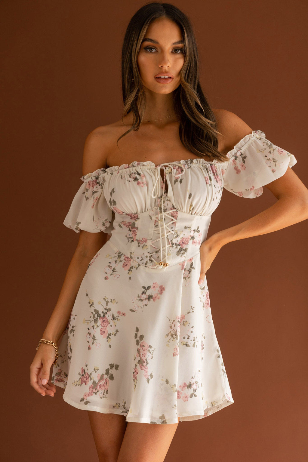 Belle Fleur Tied Bust Mini Dress Floral White by Selfie Leslie
