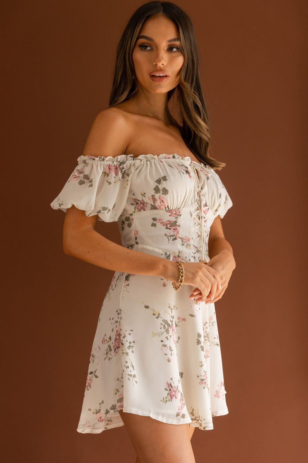 Belle Fleur Tied Bust Mini Dress Floral White by Selfie Leslie