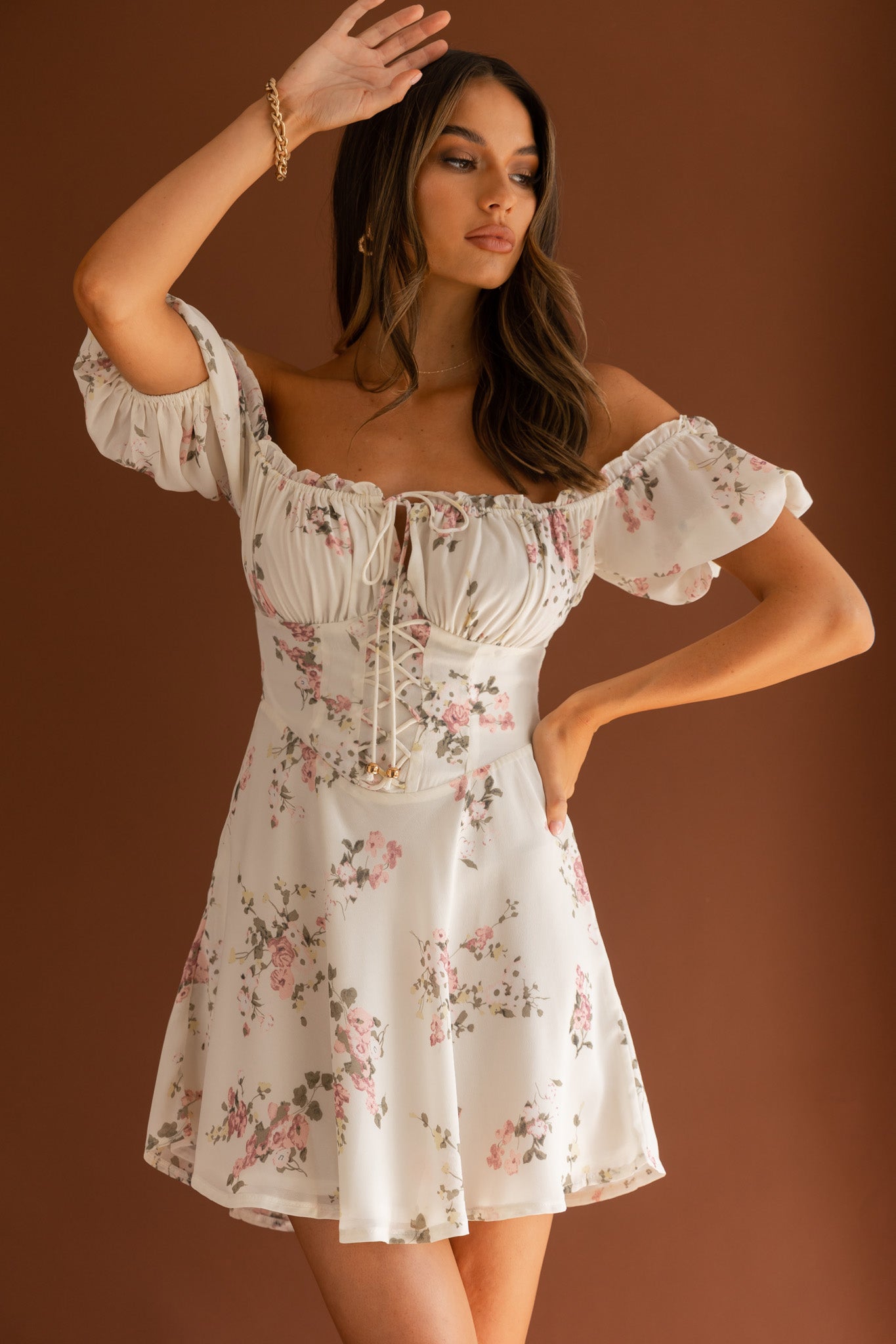 Belle Fleur Tied Bust Mini Dress Floral White by Selfie Leslie