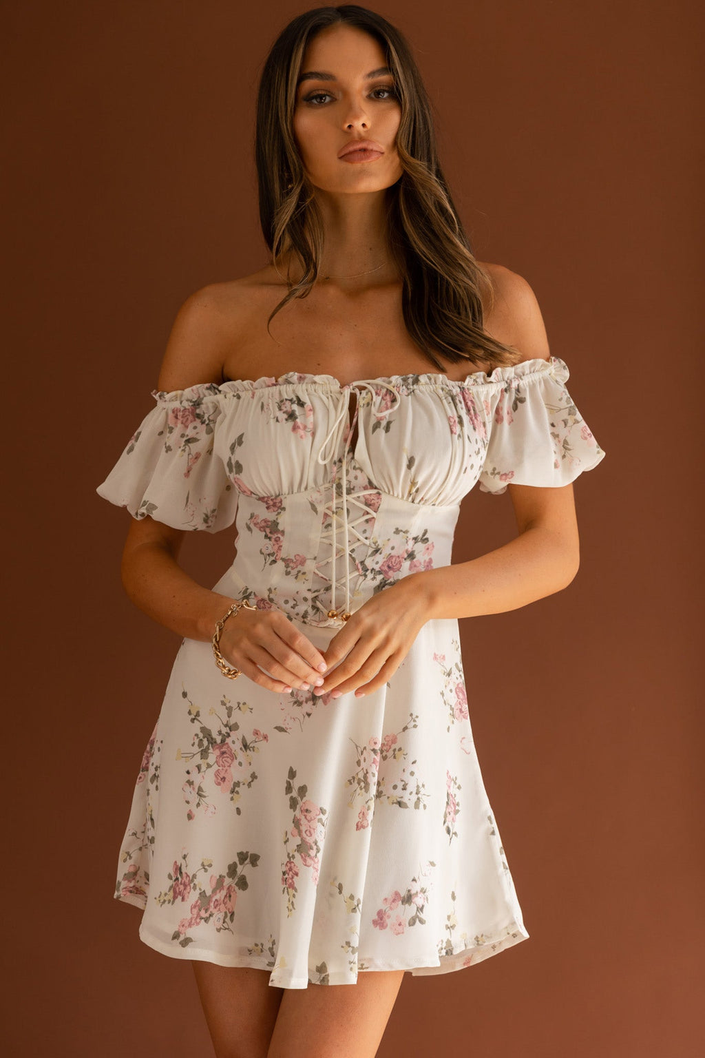 Belle Fleur Tied Bust Mini Dress Floral White by Selfie Leslie