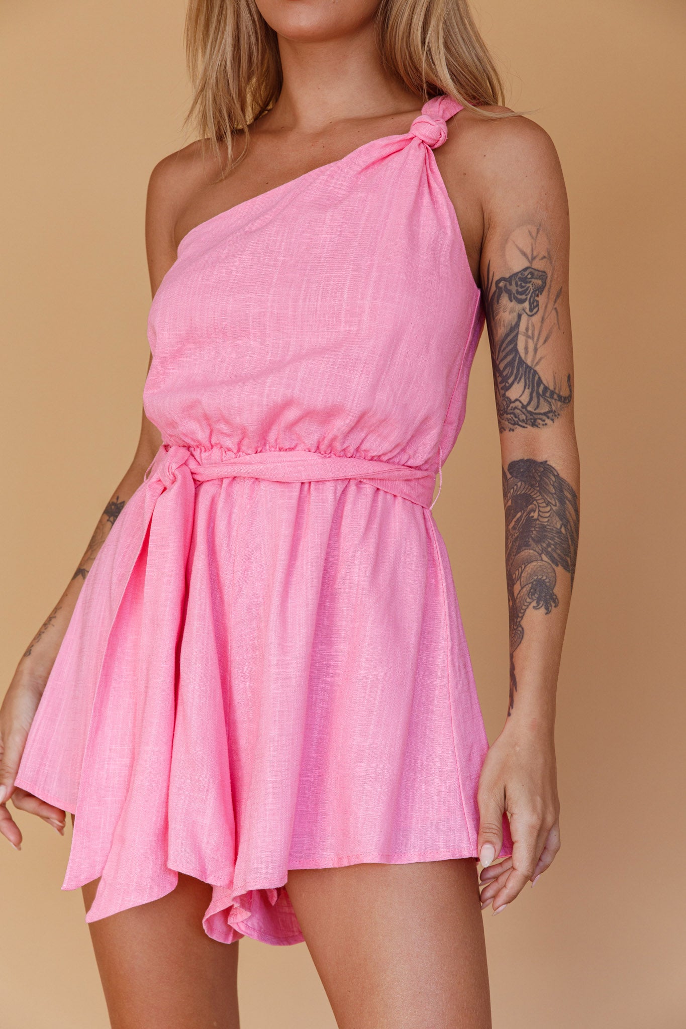 Summer Lover One-Shoulder Romper Pink by Selfie Leslie Australia