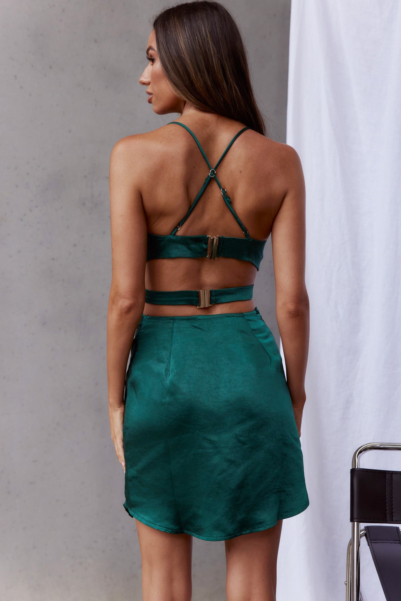 Duplicity Cut-Out Waist Asymmetrical Hem Mini Dress Forest Green by Selfie Leslie