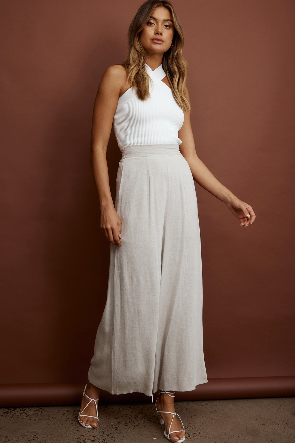 La Romana High Waisted Wide Leg Pants Sand by Selfie Leslie