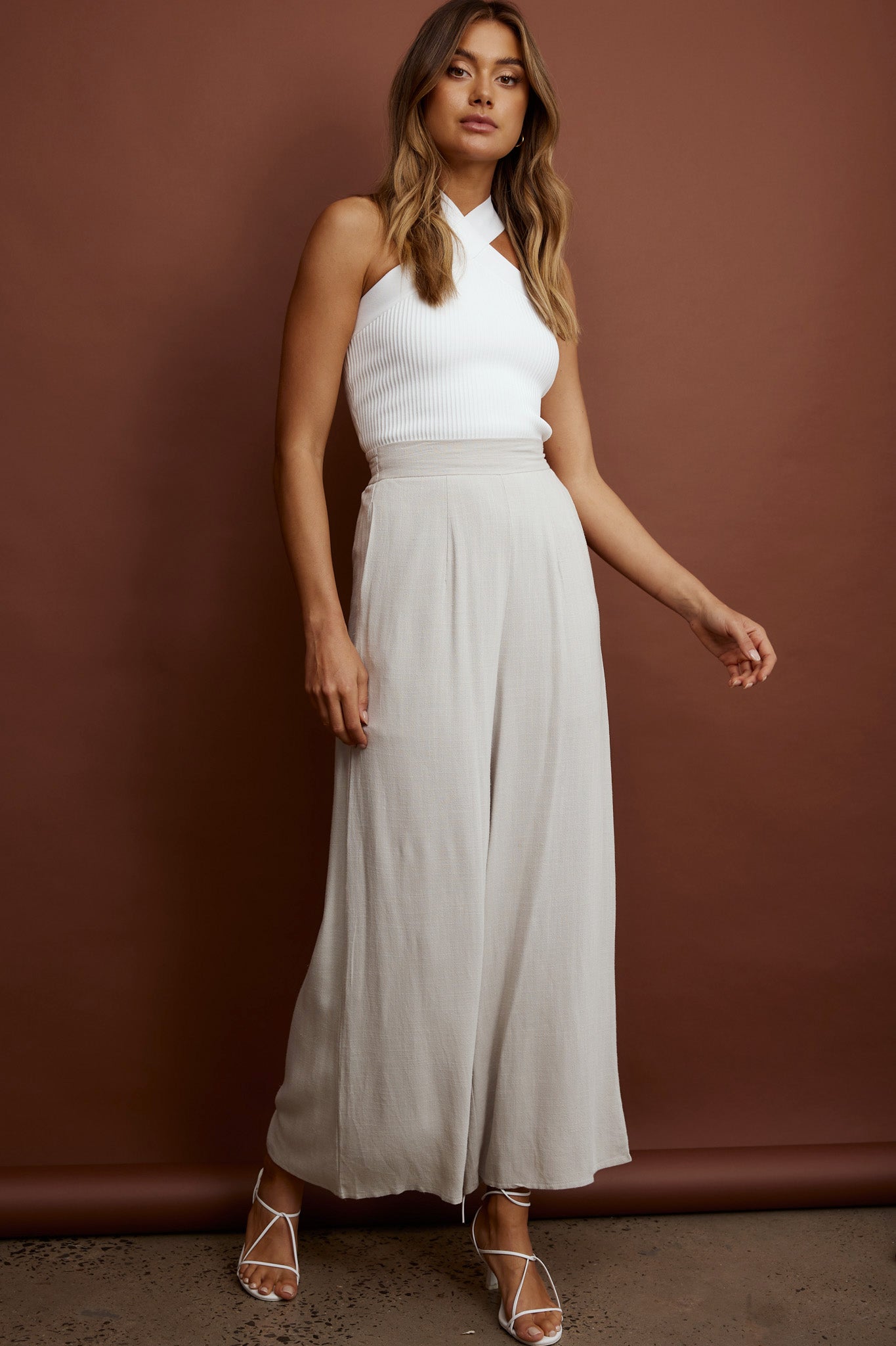 La Romana High Waisted Wide Leg Pants Sand by Selfie Leslie
