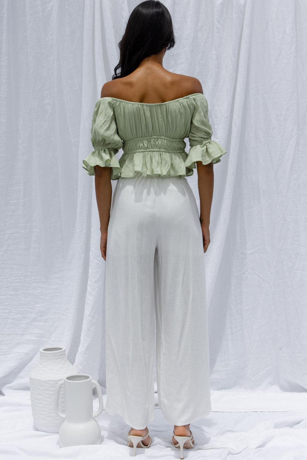 La Romana High Waisted Wide Leg Pants White by Selfie Leslie