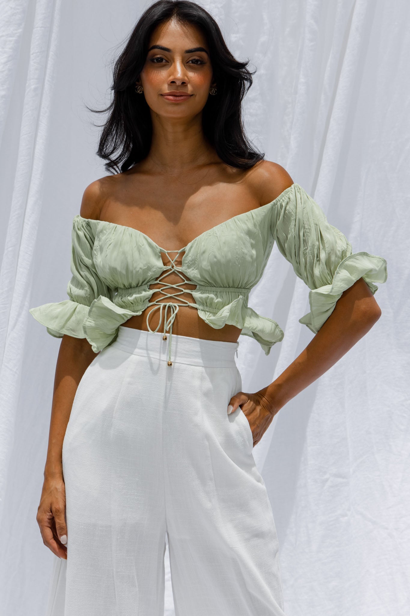 La Romana High Waisted Wide Leg Pants White by Selfie Leslie
