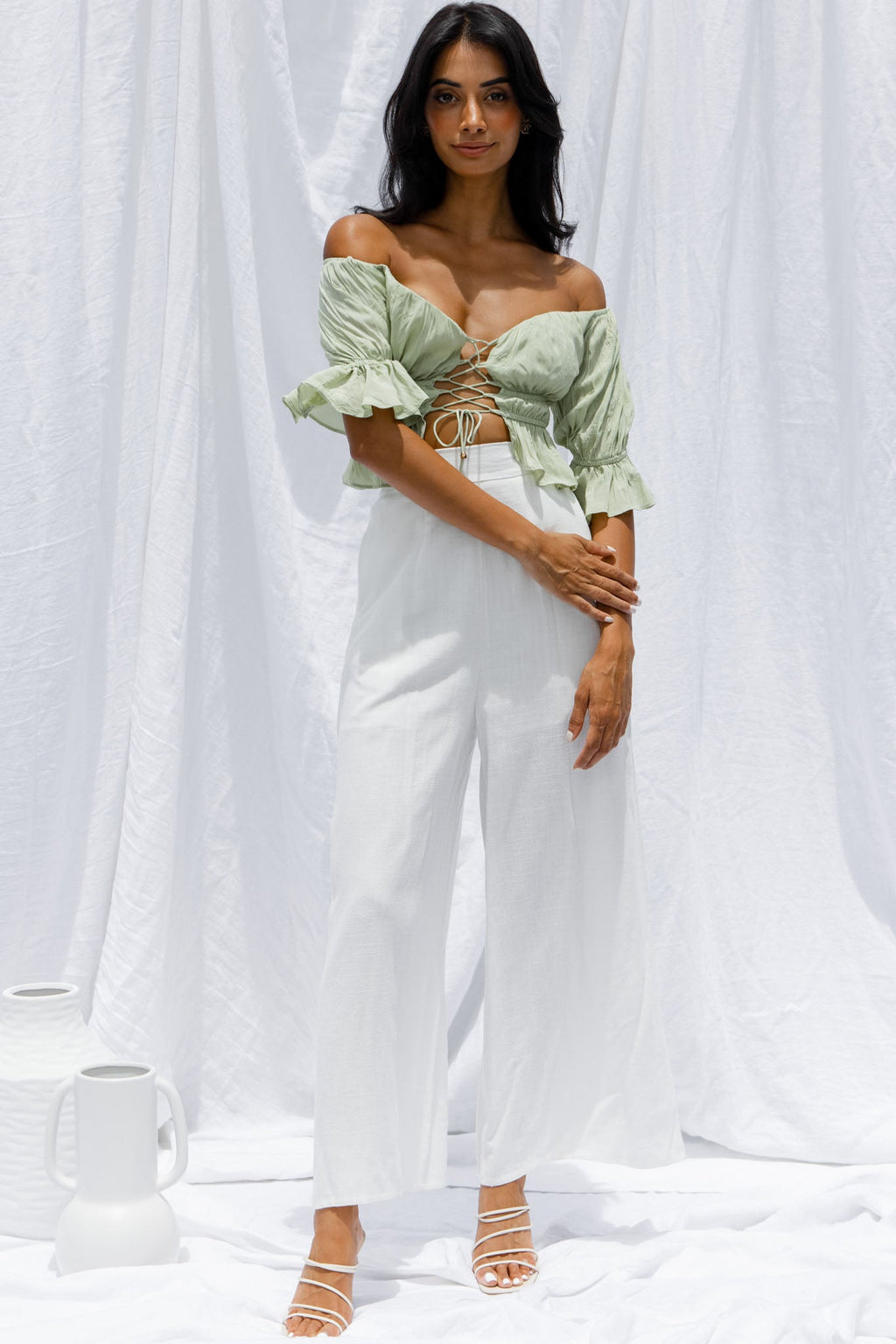 La Romana High Waisted Wide Leg Pants White by Selfie Leslie