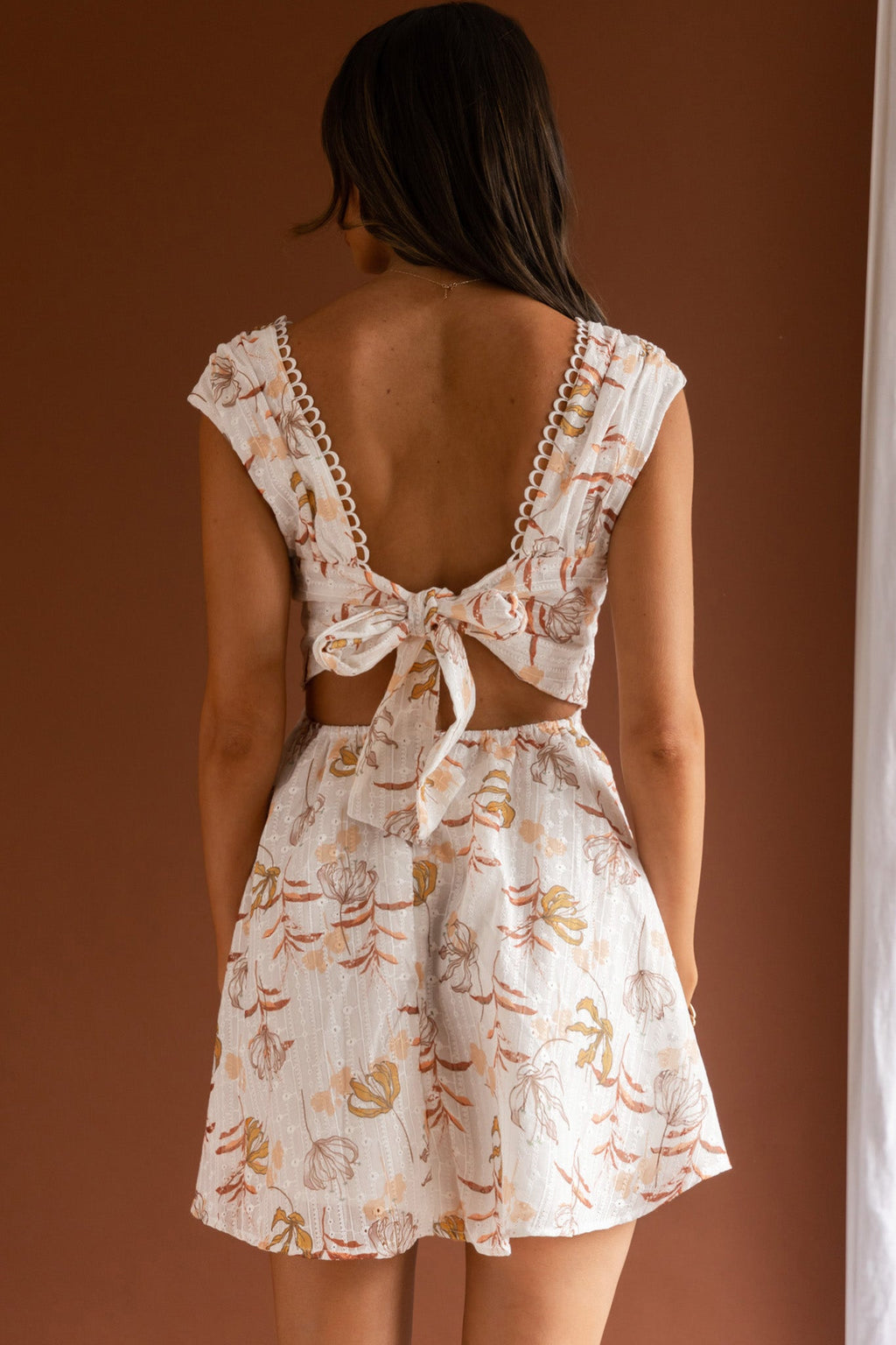 Braxton Tied Back Mini Dress Floral Orange by Selfie Leslie