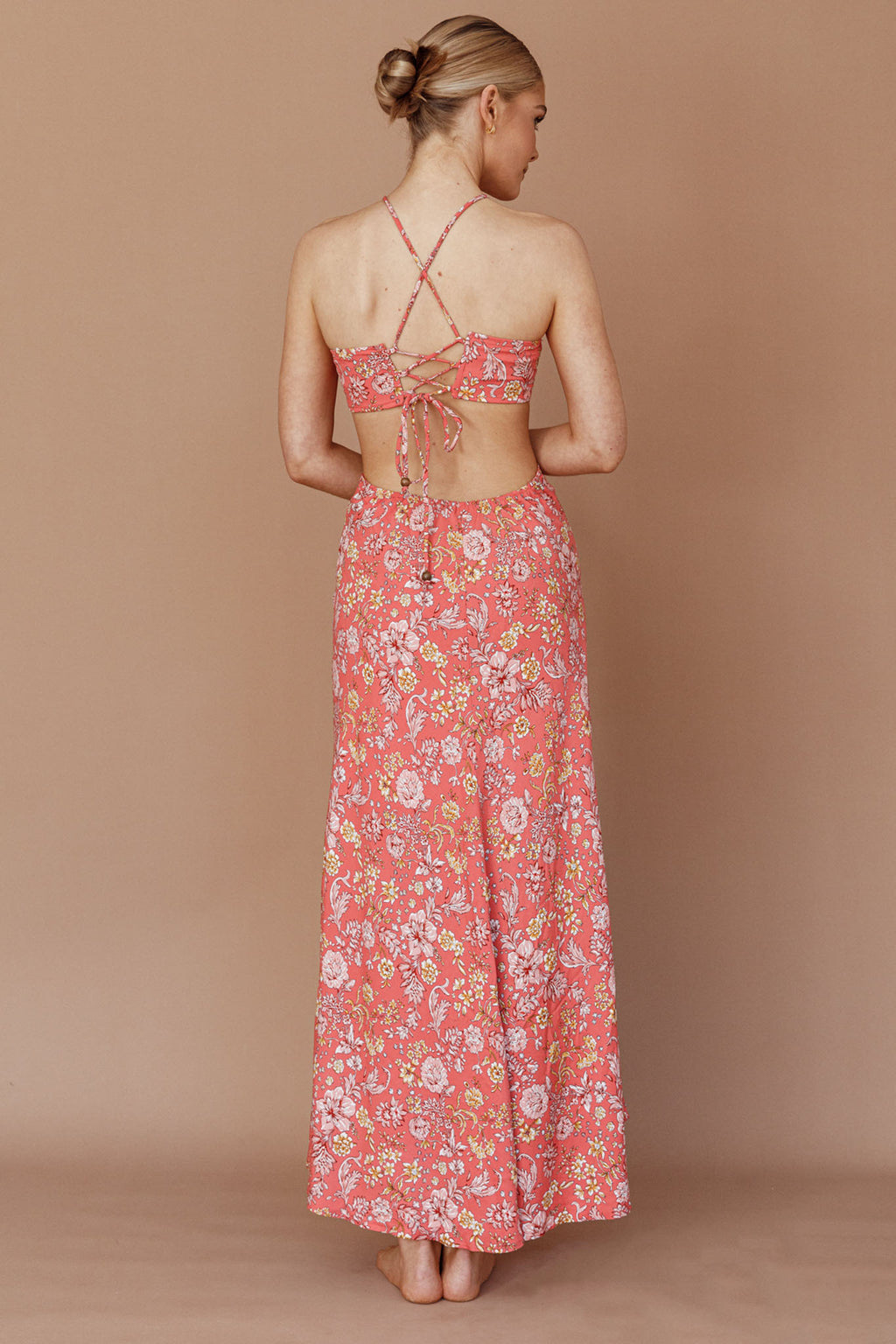 Amorcito Cut-Out Waist Midi Dress Floral Red by Selfie Leslie Australia