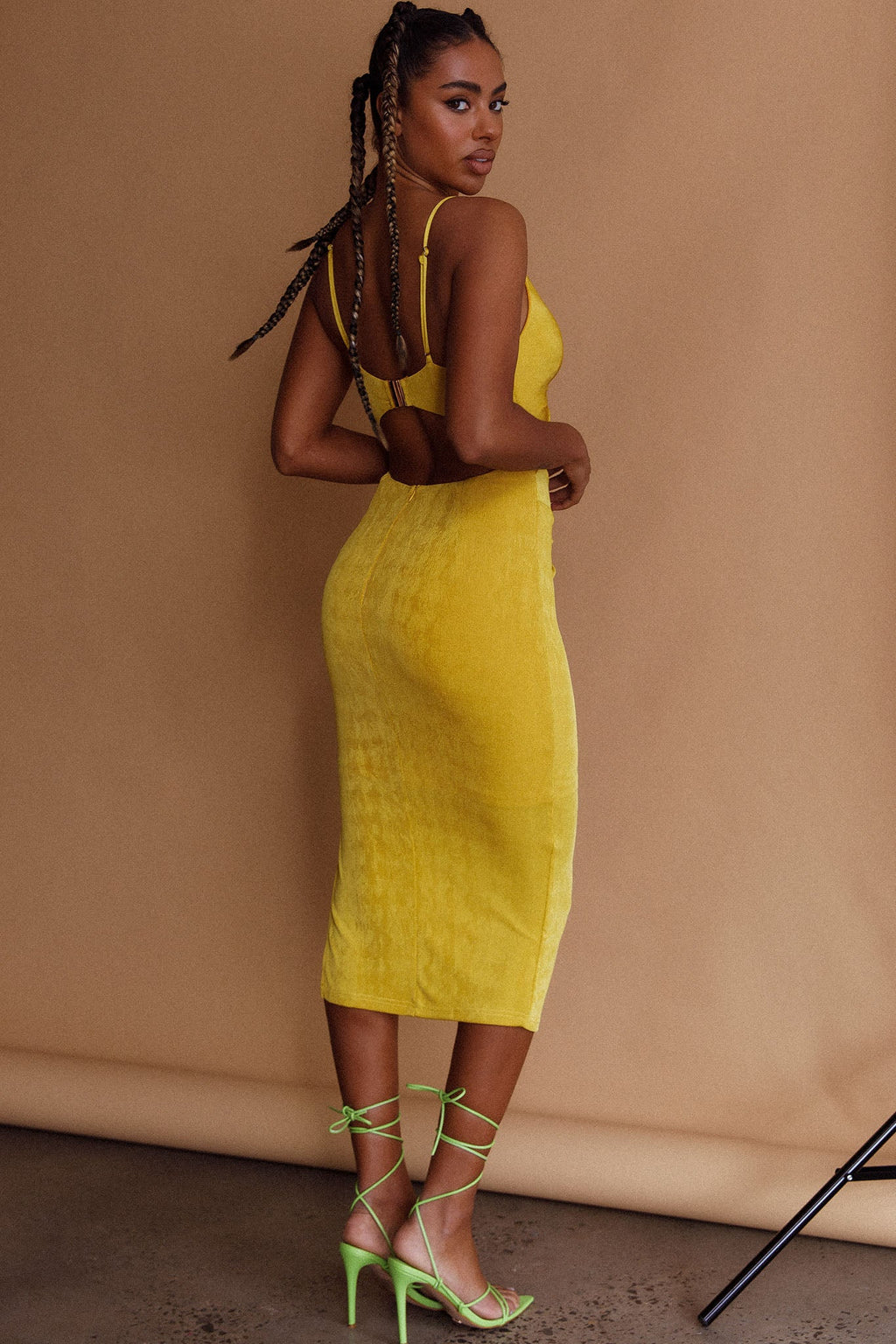Loving You Cut-Out Waist Midi Dress Yellow by Selfie Leslie