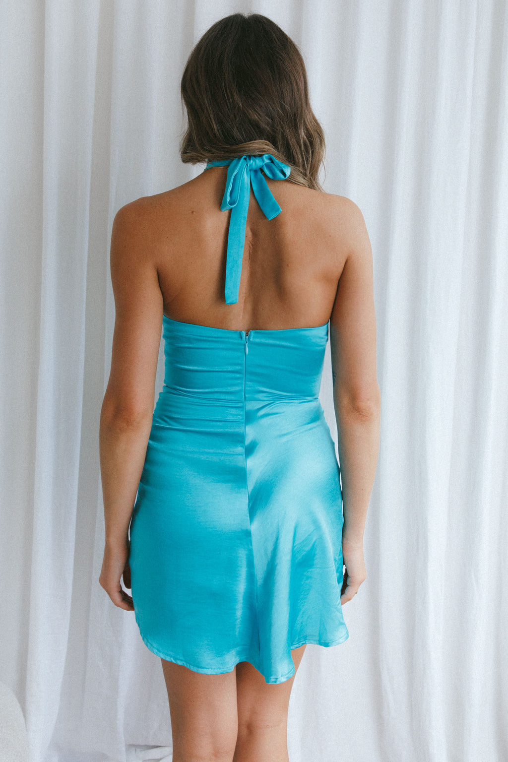 Hearts On Fire Halterneck Wrap Front Mini Dress Teal by Selfie Leslie Australia