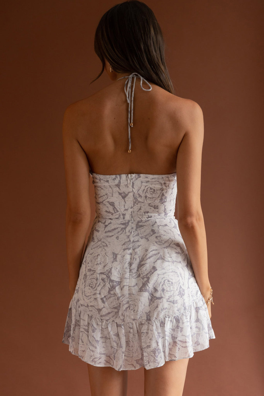 Date Night Drawstring Bust Mini Dress Floral Grey by Selfie Leslie